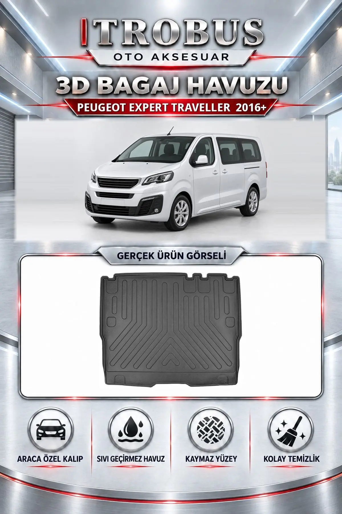 Peugeot Expert Traveller 2016 Sonrası Araca Özel 3D Bagaj Havuzu