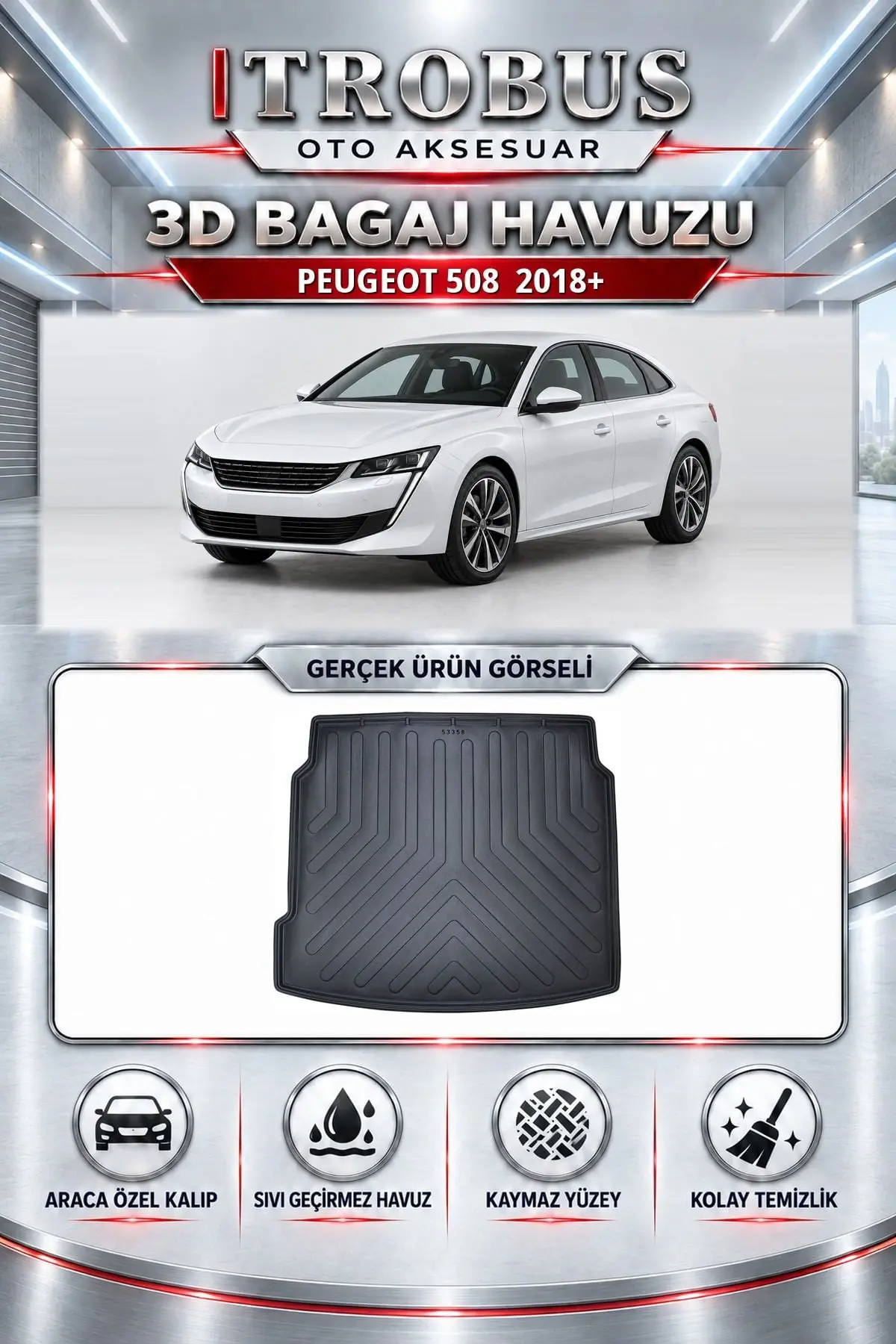 Peugeot 508 2018 Sonrası Araca Özel 3D Bagaj Havuzu
