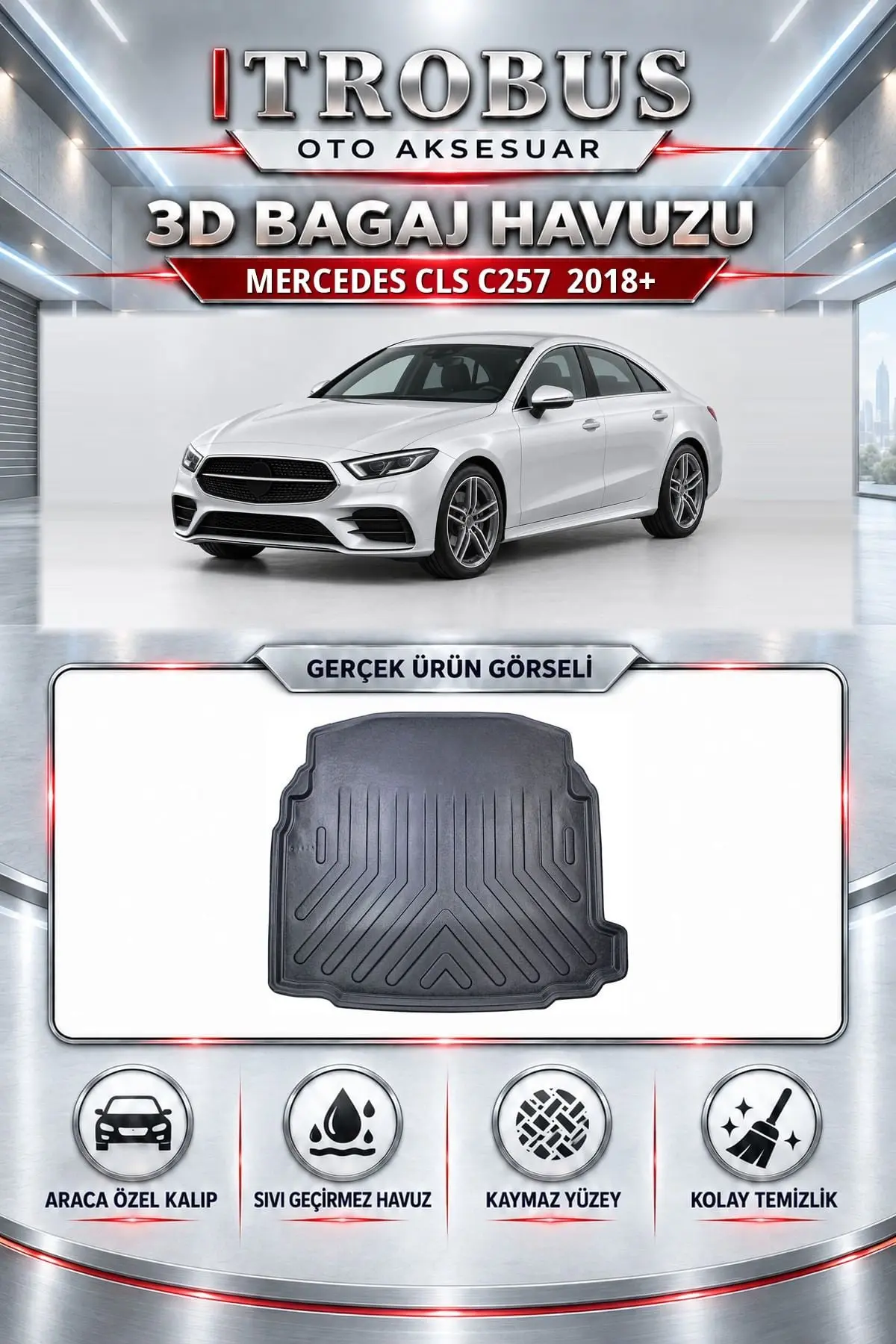 Mercedes-Benz CLS 2018 Sonrası C257 Araca Özel 3D Bagaj Havuzu