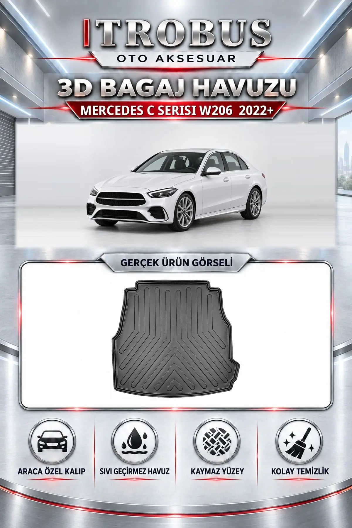 Mercedes-Benz C Serisi 2022 Sonrası W206 Araca Özel 3D Bagaj Havuzu