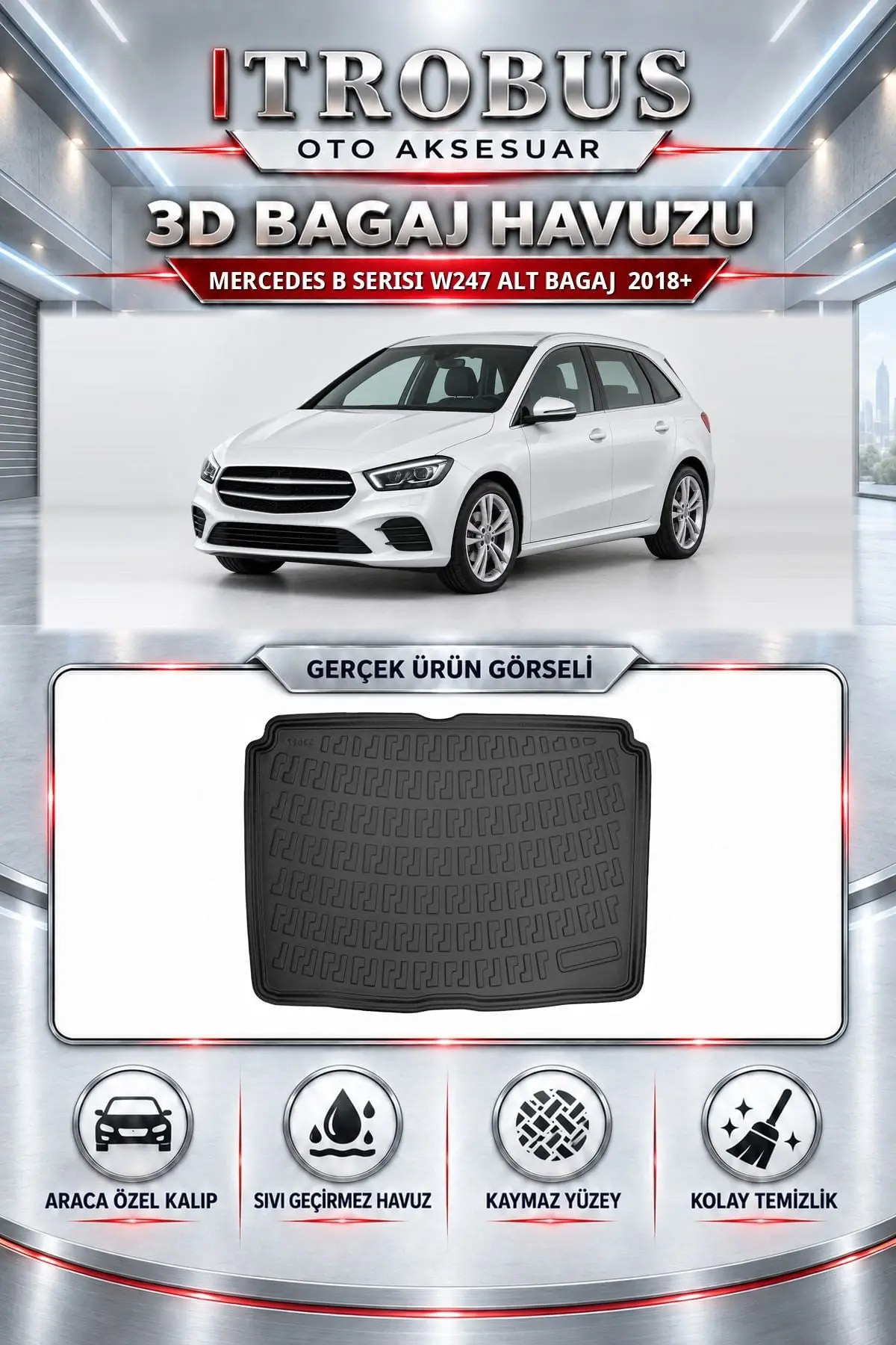 Mercedes-Benz B Serisi 2018 Sonrası W247 Alt Bagaj Araca Özel 3D Bagaj Havuzu
