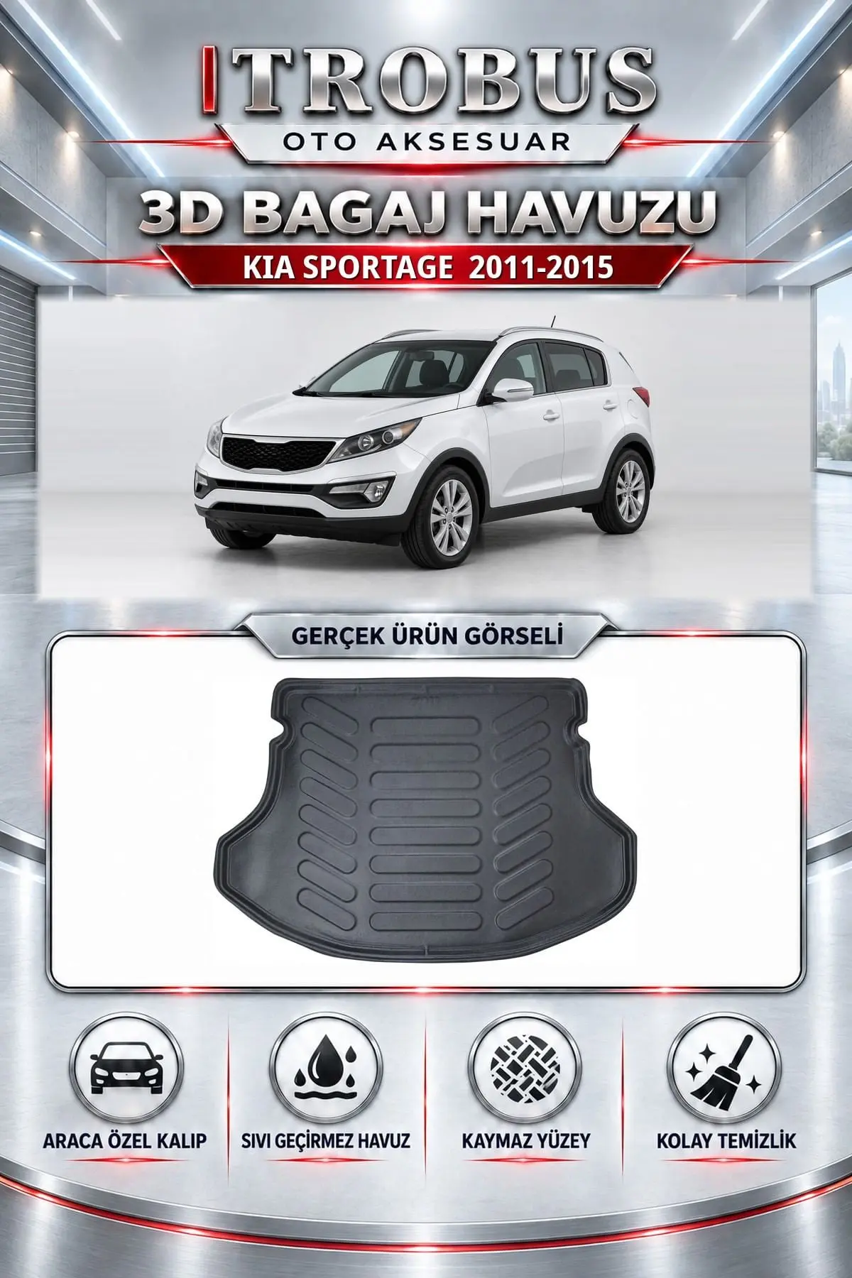 Kia Sportage 2011-2015 Araca Özel 3D Bagaj Havuzu