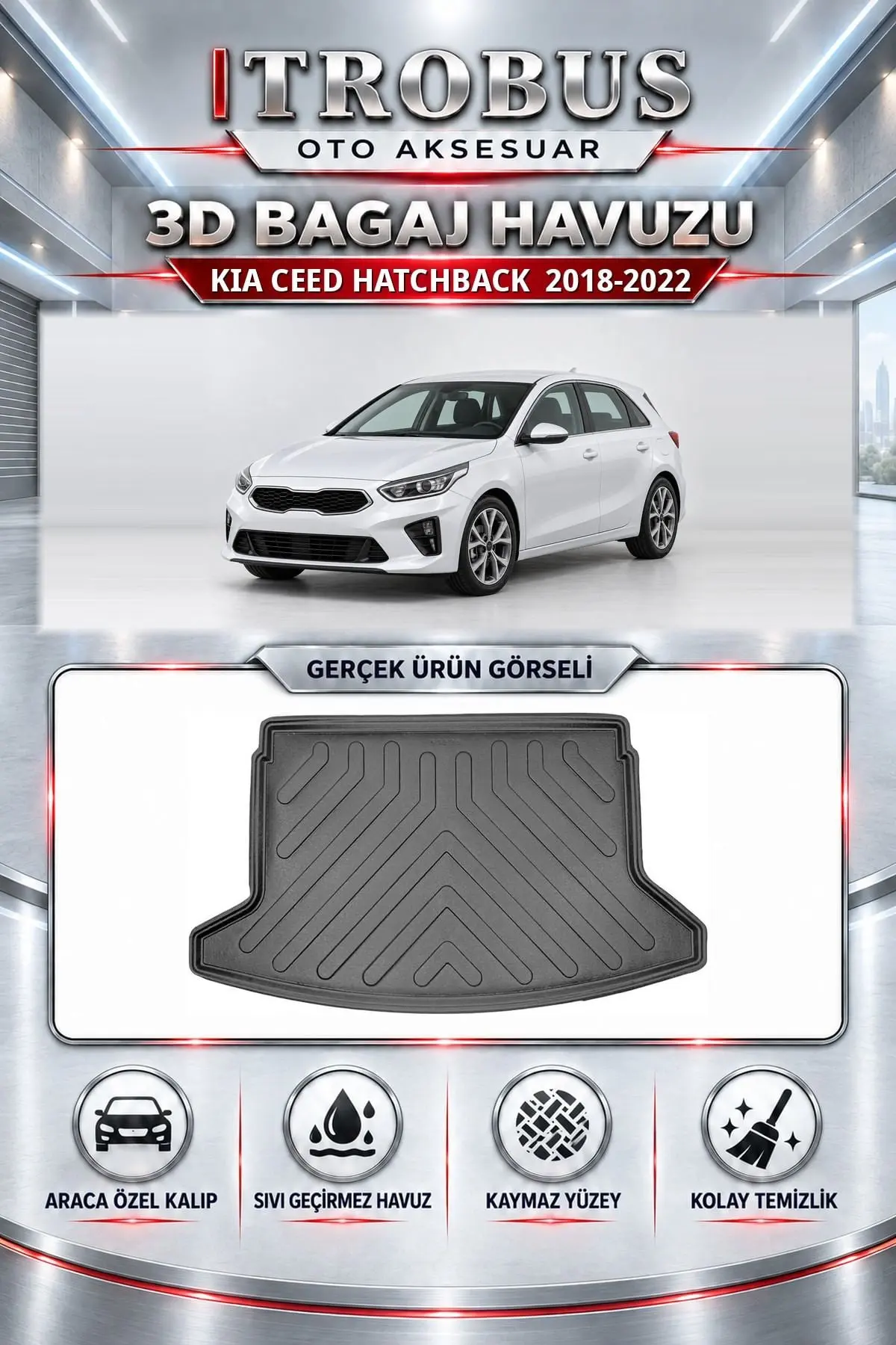Kia Ceed 2018-2022 Hatchback Araca Özel 3D Bagaj Havuzu
