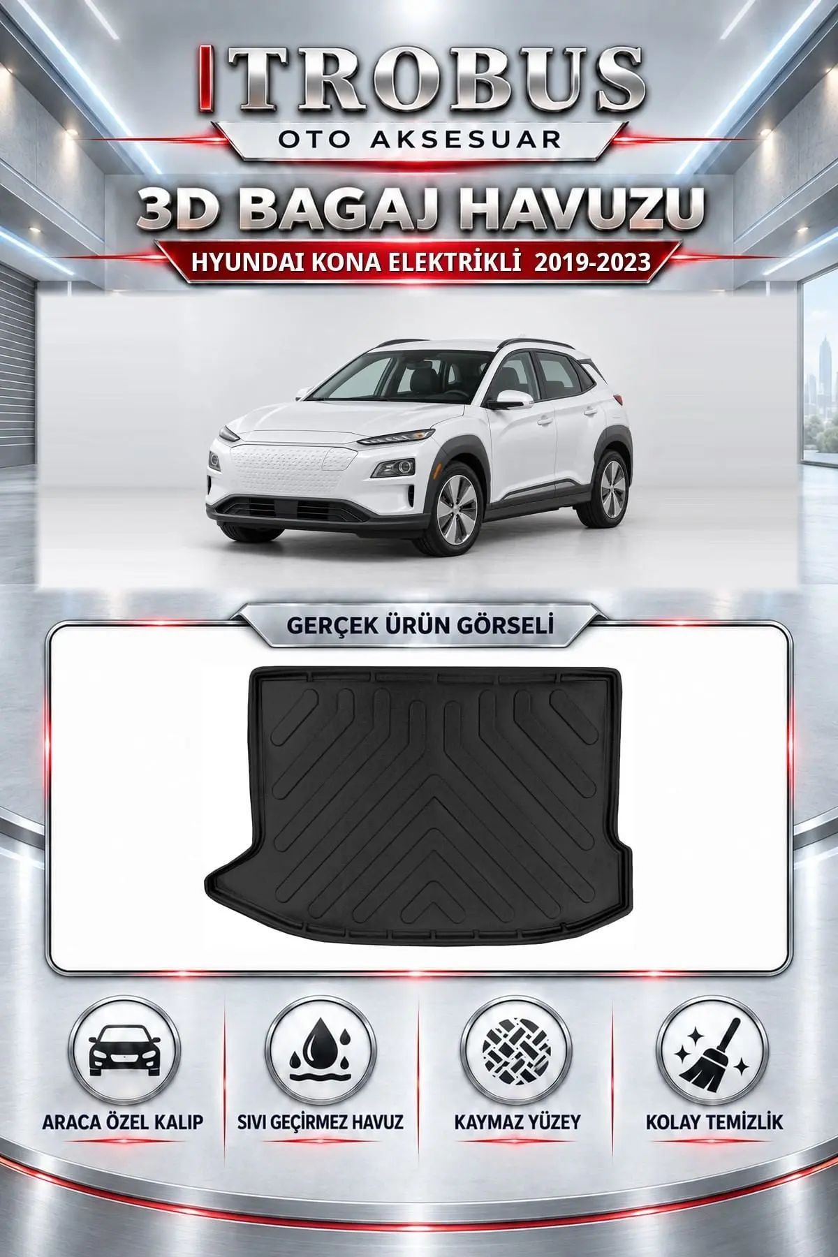 Hyundai Kona Elektrikli 2019-2023 Araca Özel 3D Bagaj Havuzu
