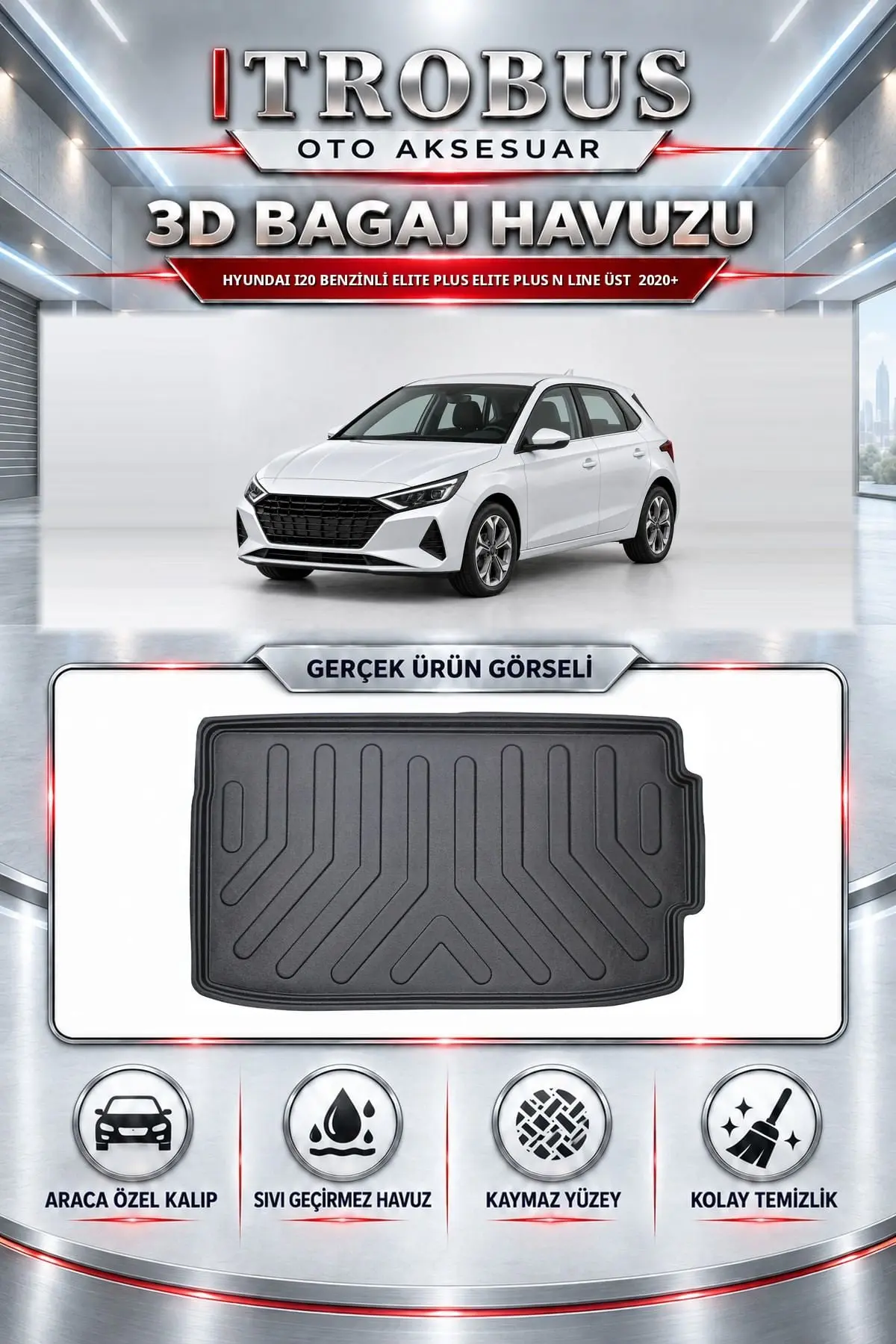 Hyundai i20 2020 Sonrası Benzinli Elite Plus Elite Plus N Line Üst Araca Özel 3D Bagaj Havuzu