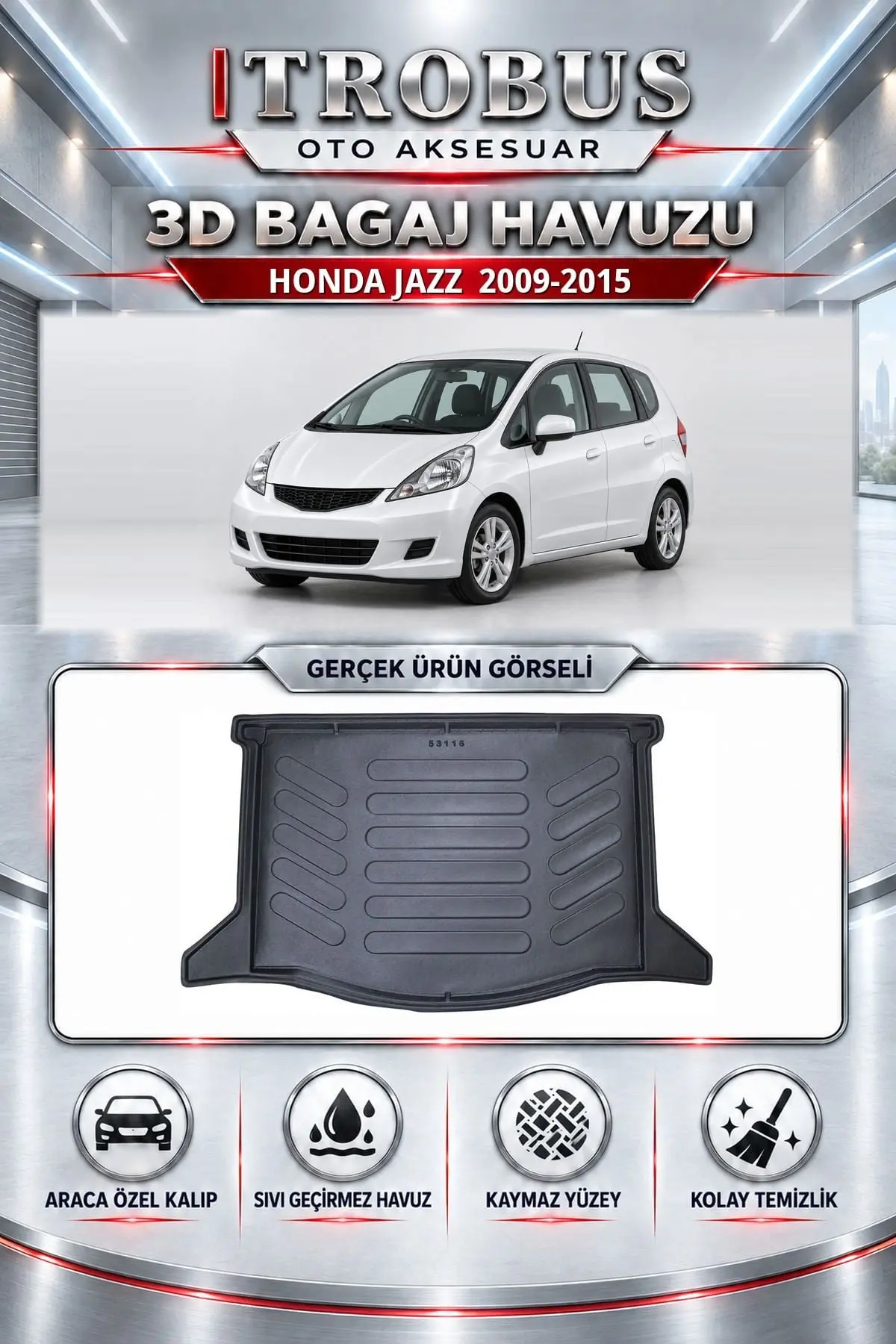 Honda Jazz 2009-2015 Araca Özel 3D Bagaj Havuzu
