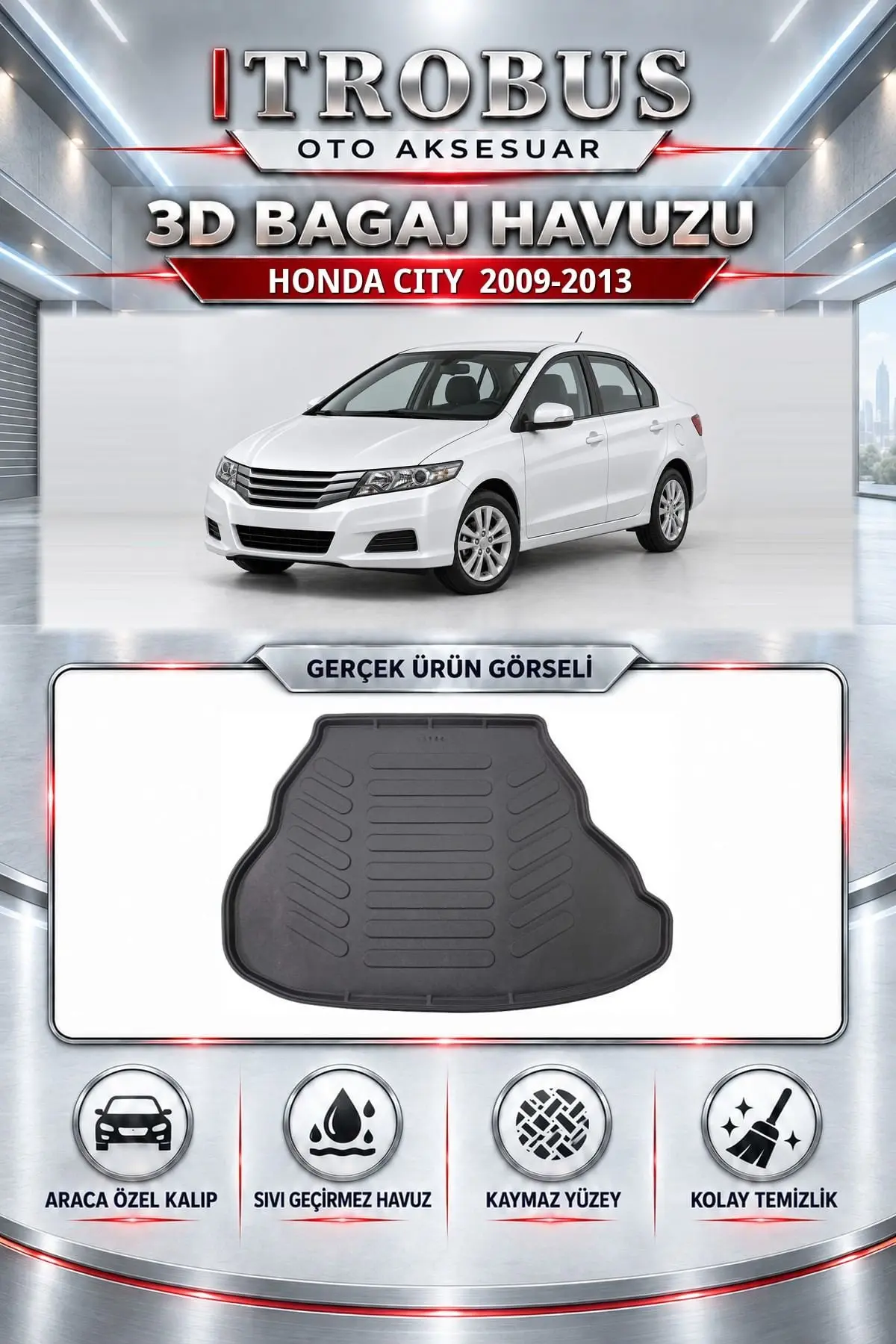 Honda City 2009-2013 Araca Özel 3D Bagaj Havuzu