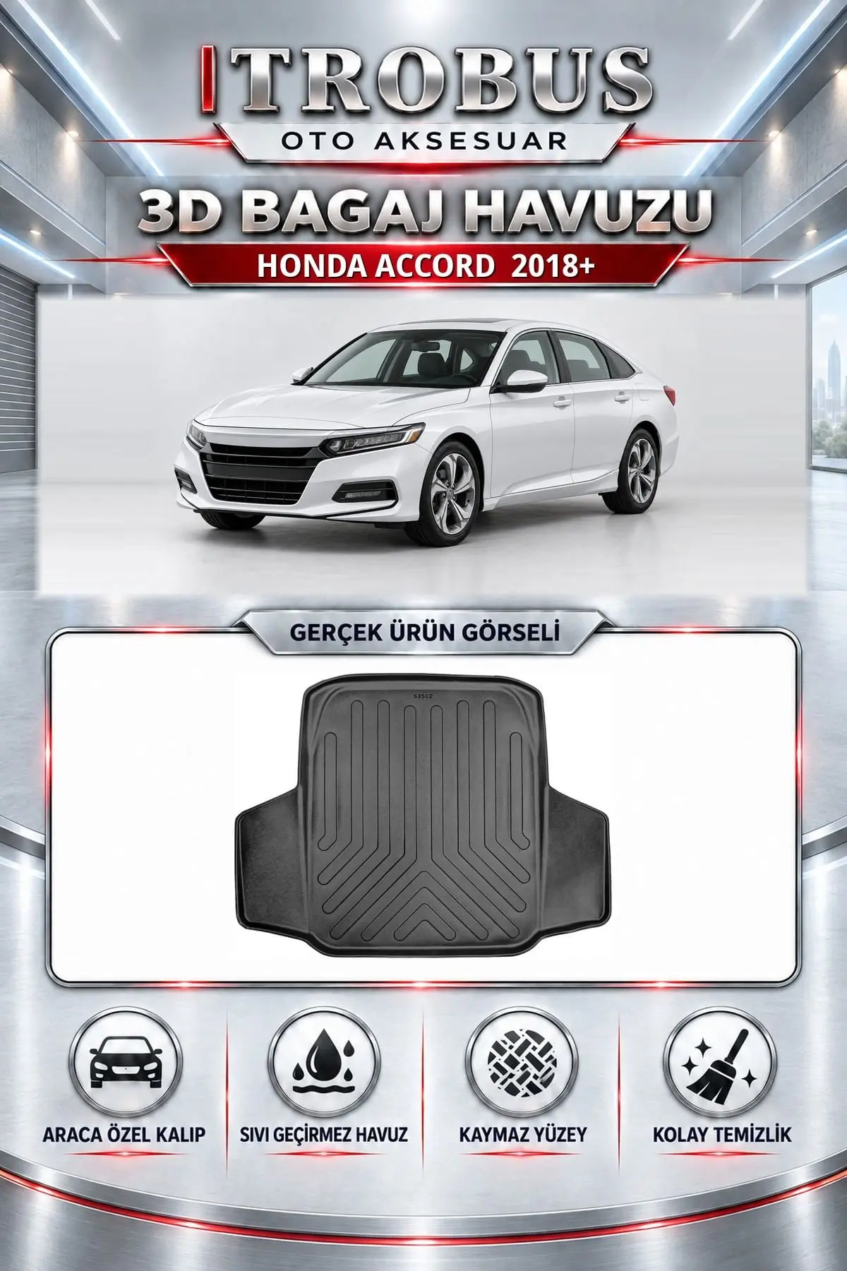 Honda Accord 2018 Sonrası Araca Özel 3D Bagaj Havuzu