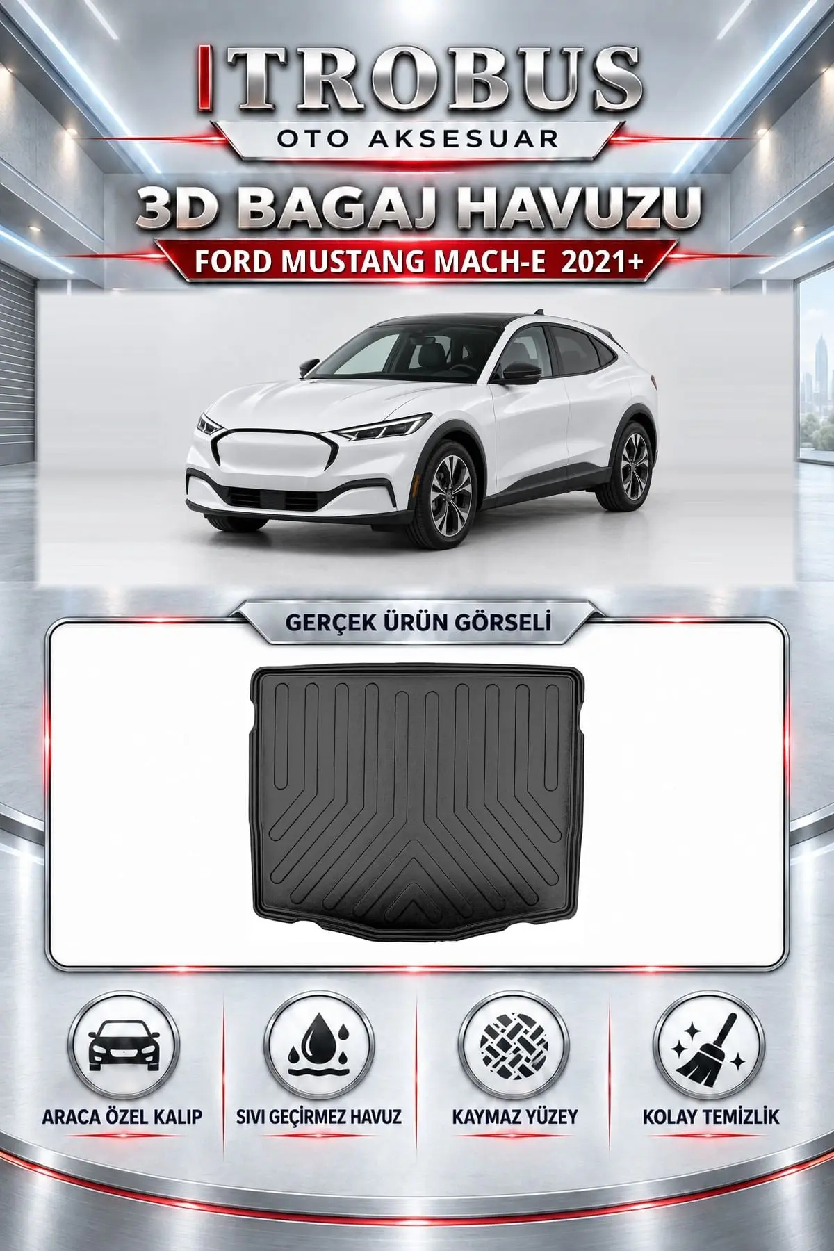 Ford Mustang Mach-E 2021 Sonrası Araca Özel 3D Bagaj Havuzu