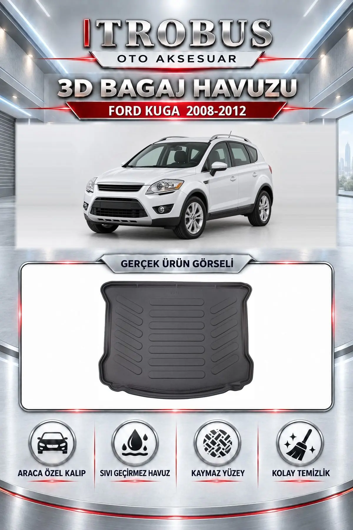 Ford Kuga 2008-2012 Araca Özel 3D Bagaj Havuzu
