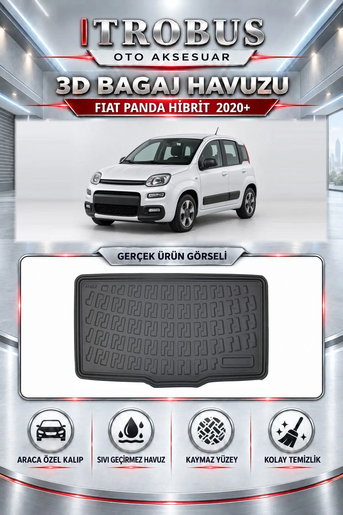 Fiat Panda Hibrit 2020 Sonrası Araca Özel 3D Bagaj Havuzu