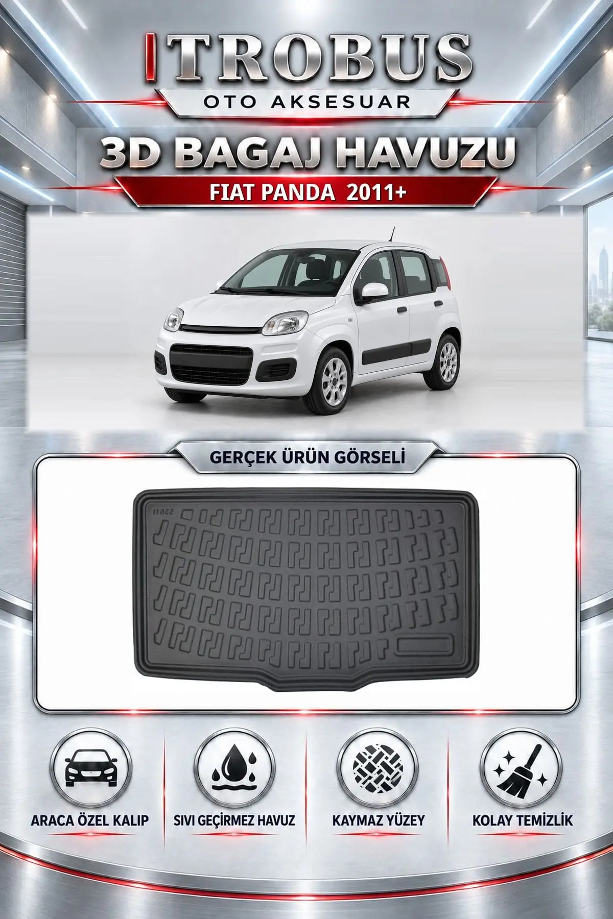 Fiat Panda 2011 Sonrası Araca Özel 3D Bagaj Havuzu
