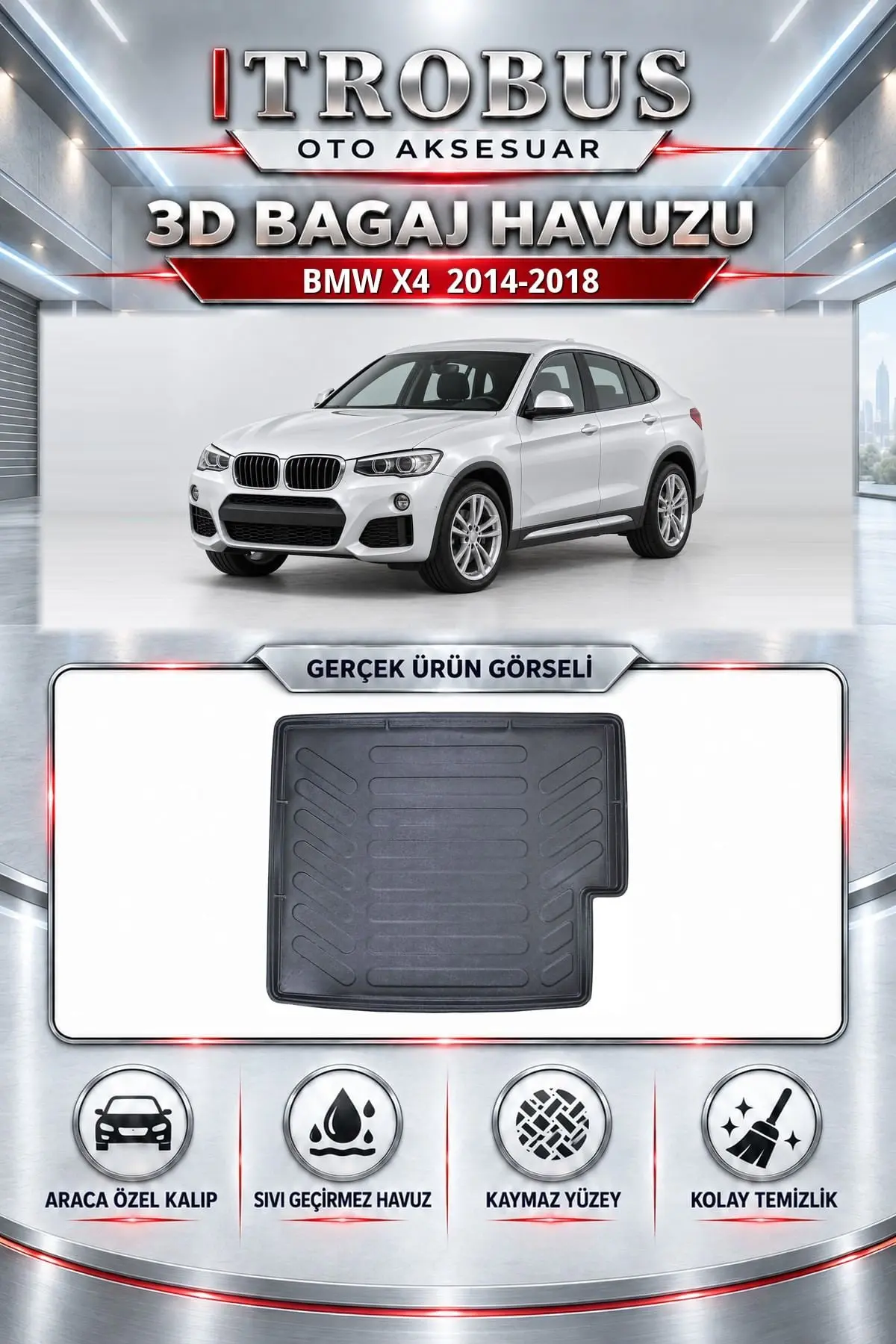 BMW X4 2014-2018 Araca Özel 3D Bagaj Havuzu