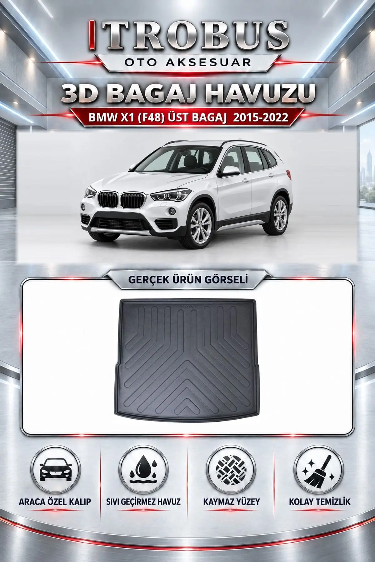 BMW X1 (F48) 2015-2022 Üst Bagaj Araca Özel 3D Bagaj Havuzu