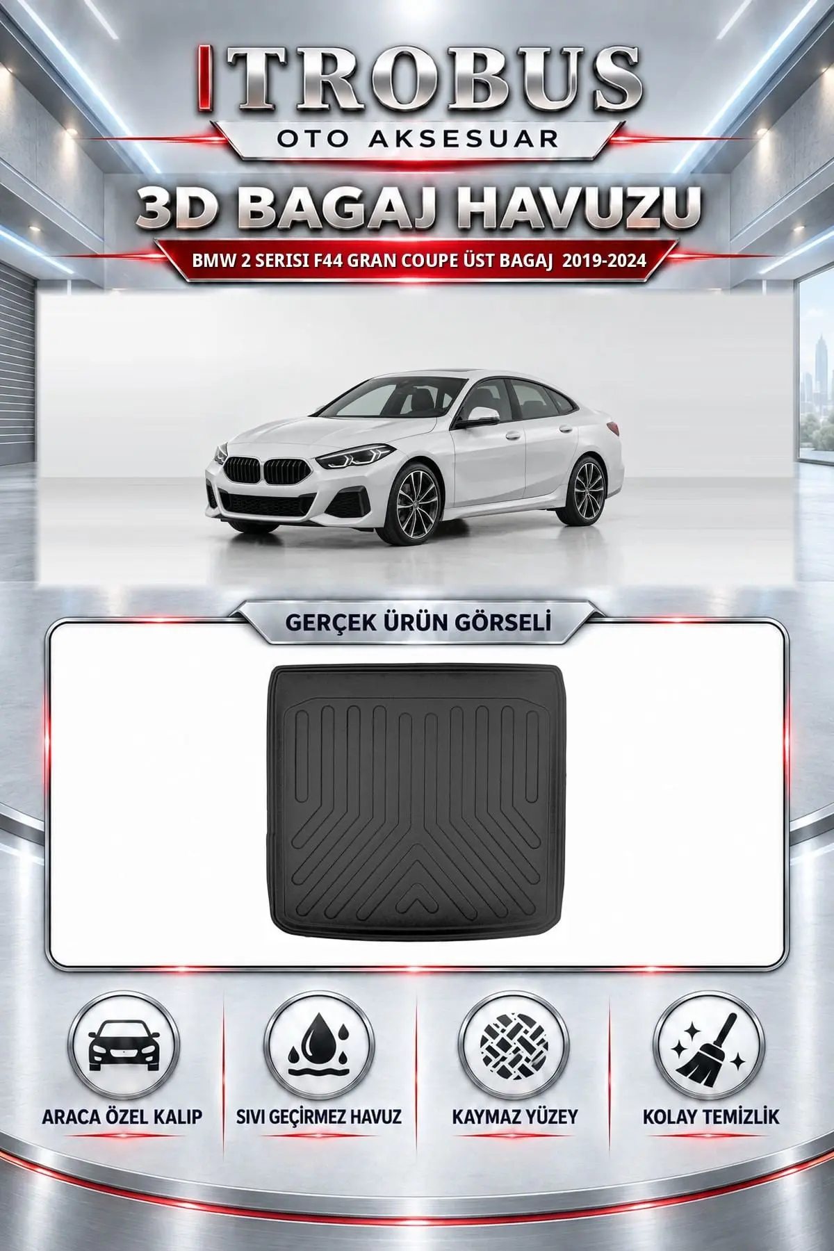 BMW 2 Serisi F44 Gran Coupe 2019-2024 Üst Bagaj Araca Özel 3D Bagaj Havuzu