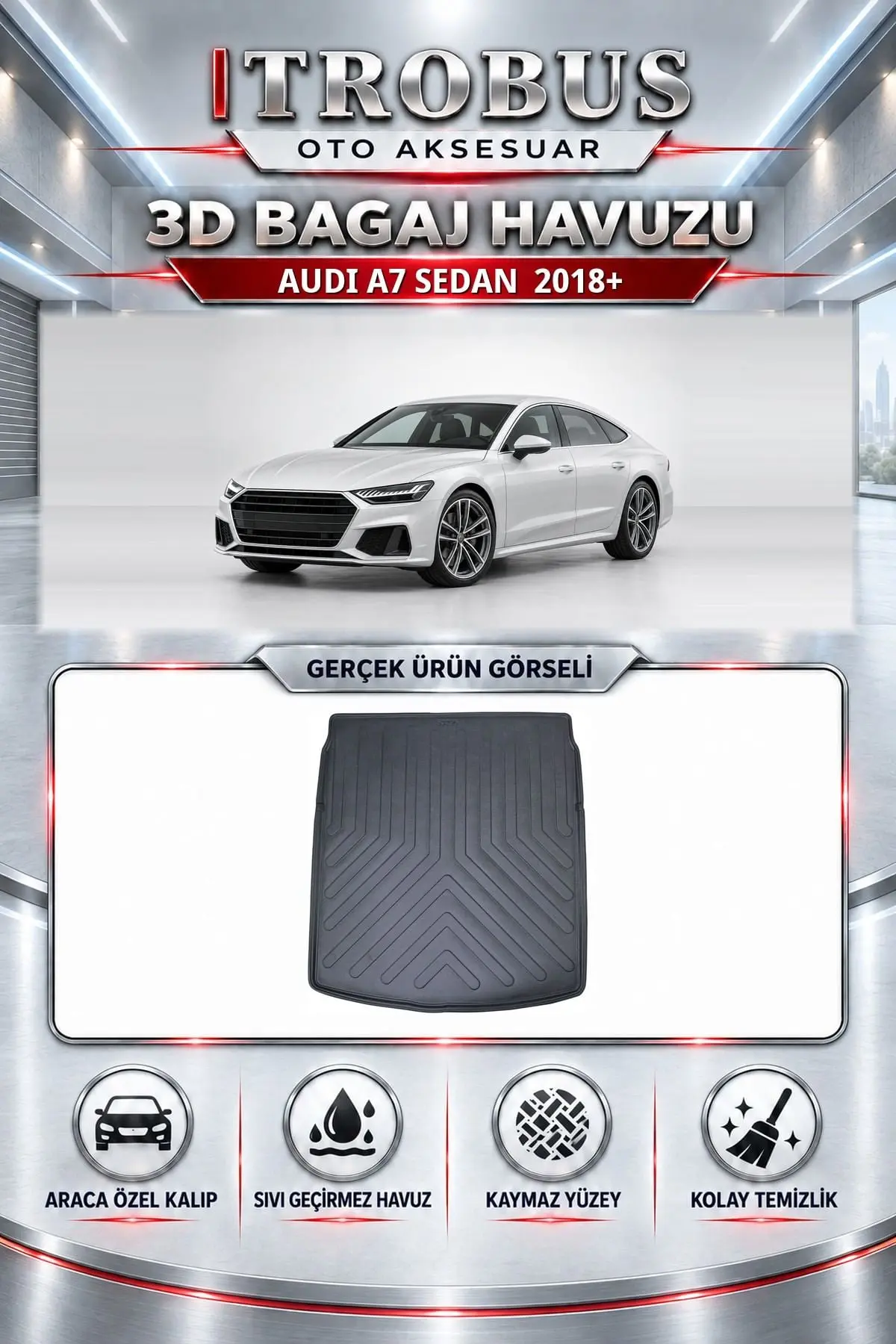Audi A7 2018 Sonrası Sedan Araca Özel 3D Bagaj Havuzu