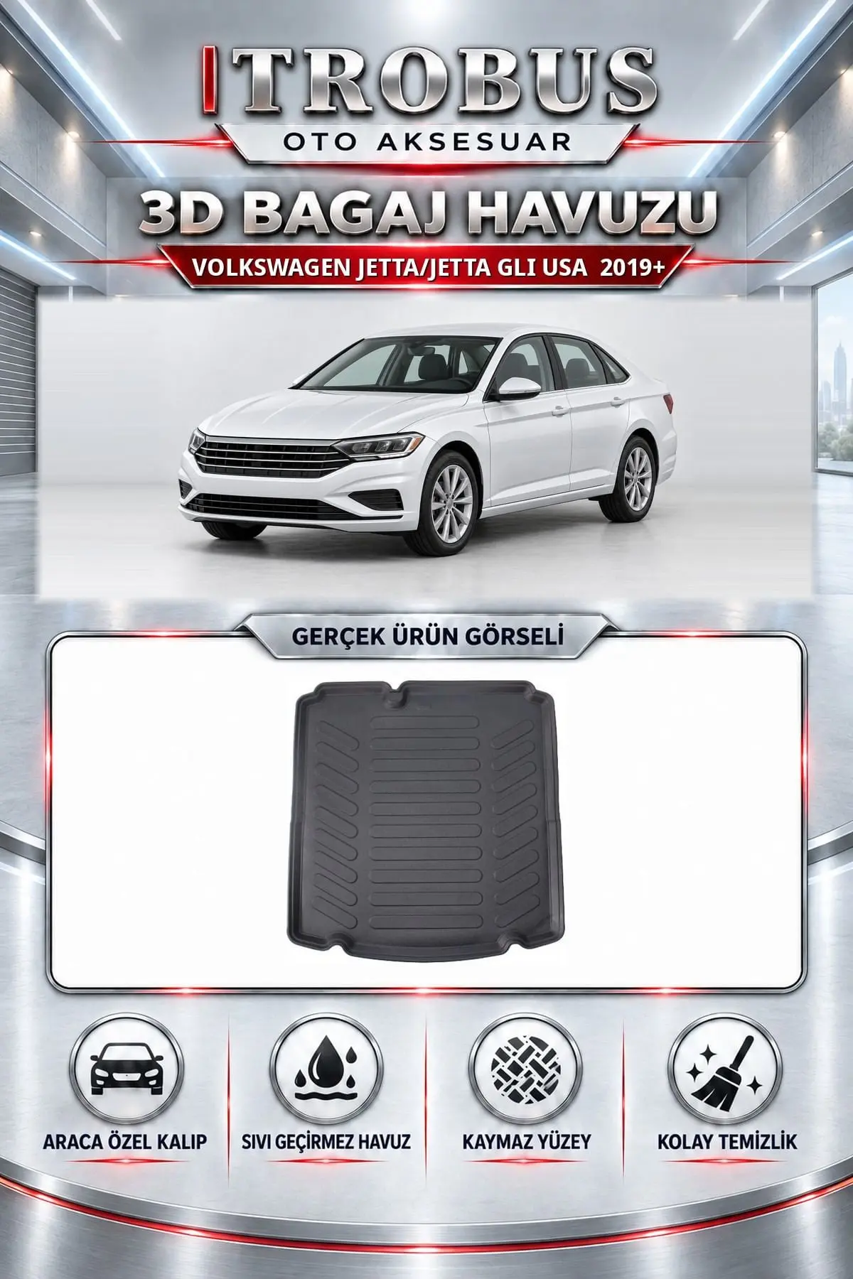Volkswagen Jetta/Jetta GLI USA 2019 Sonrası Araca Özel 3D Bagaj Havuzu