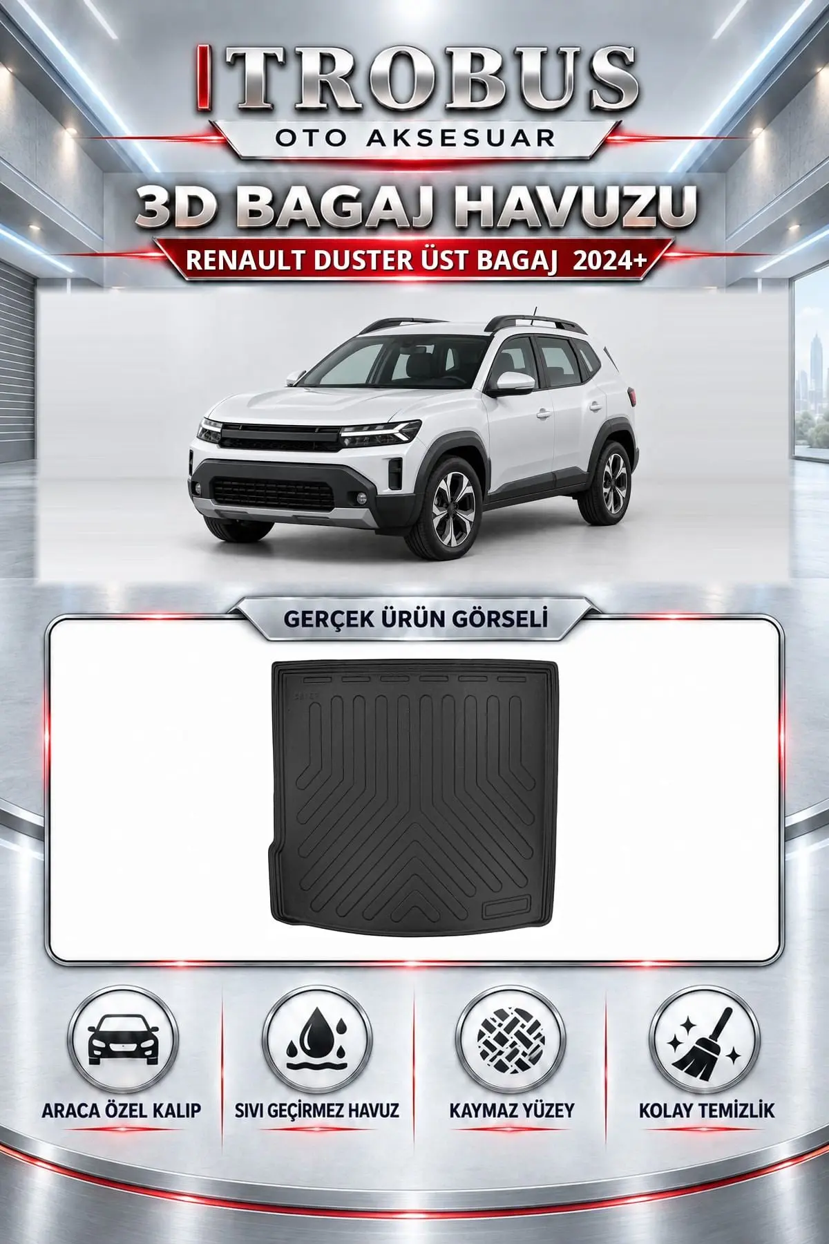 Renault Duster 2024 Sonrası Üst Bagaj Araca Özel 3D Bagaj Havuzu
