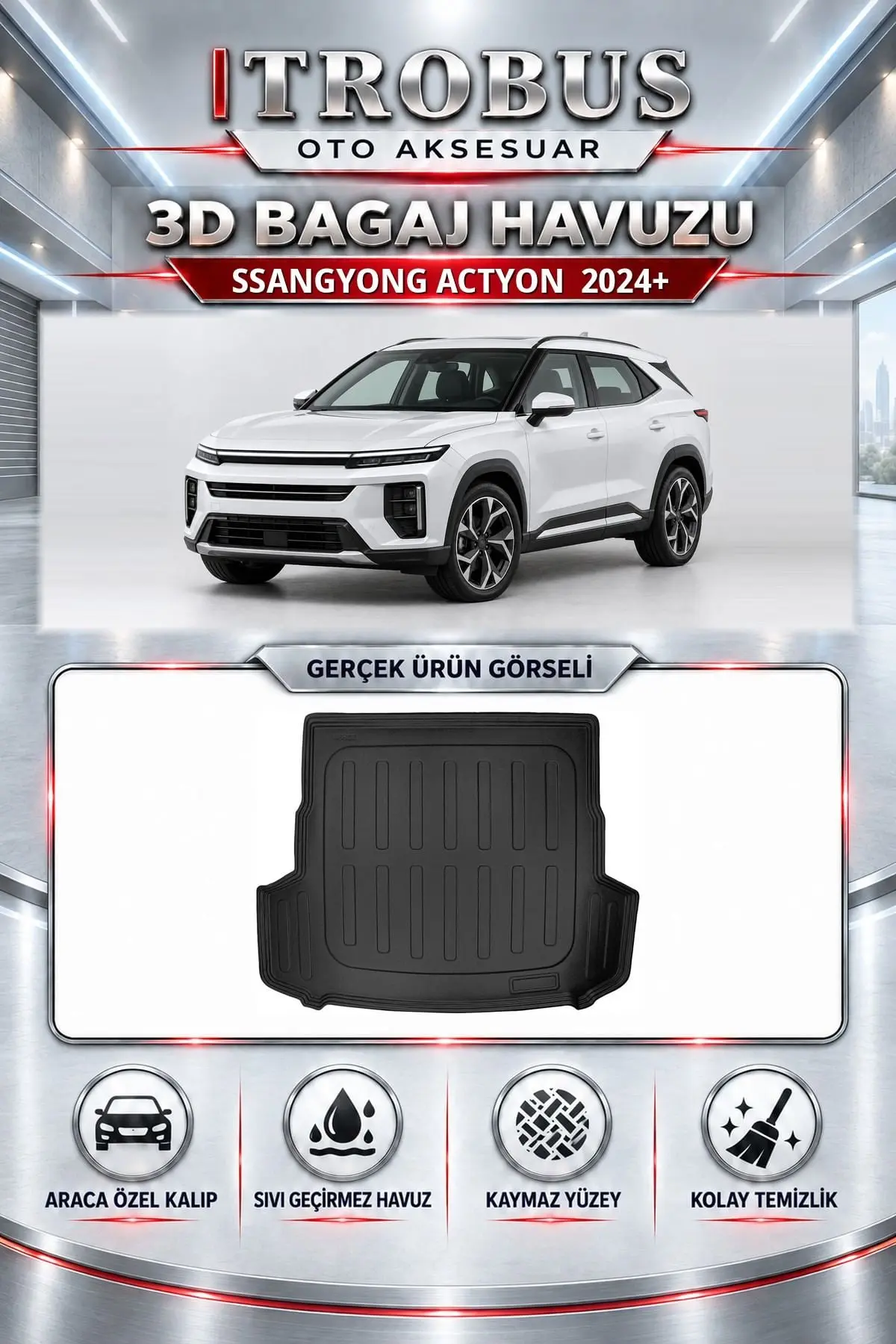 Ssangyong Actyon 2024 Sonrası Araca Özel 3D Bagaj Havuzu