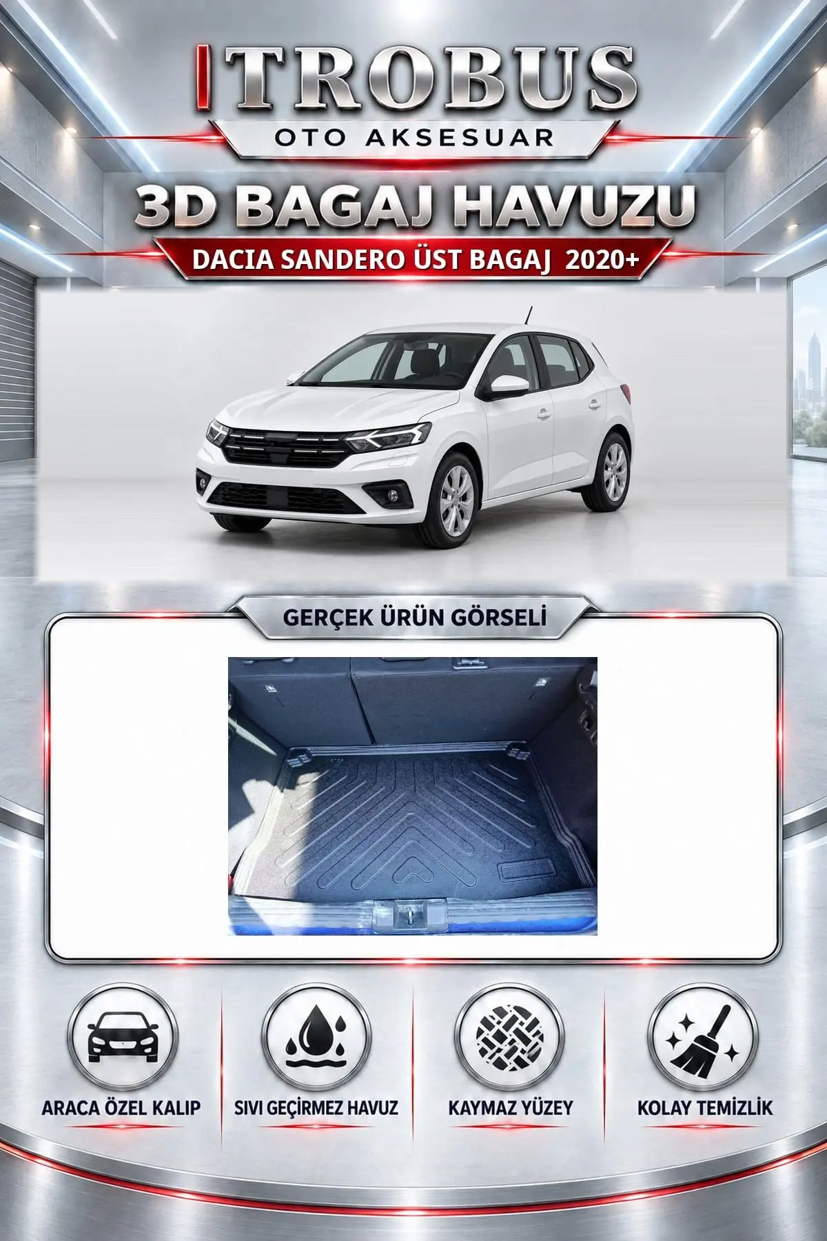 Dacia Sandero 2020 Sonrası Üst Bagaj Araca Özel 3D Bagaj Havuzu