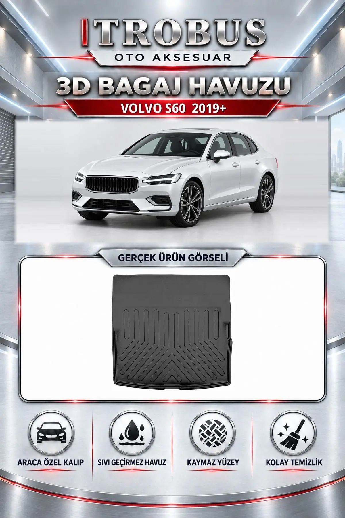 Volvo S60 2019 Sonrası Araca Özel 3D Bagaj Havuzu