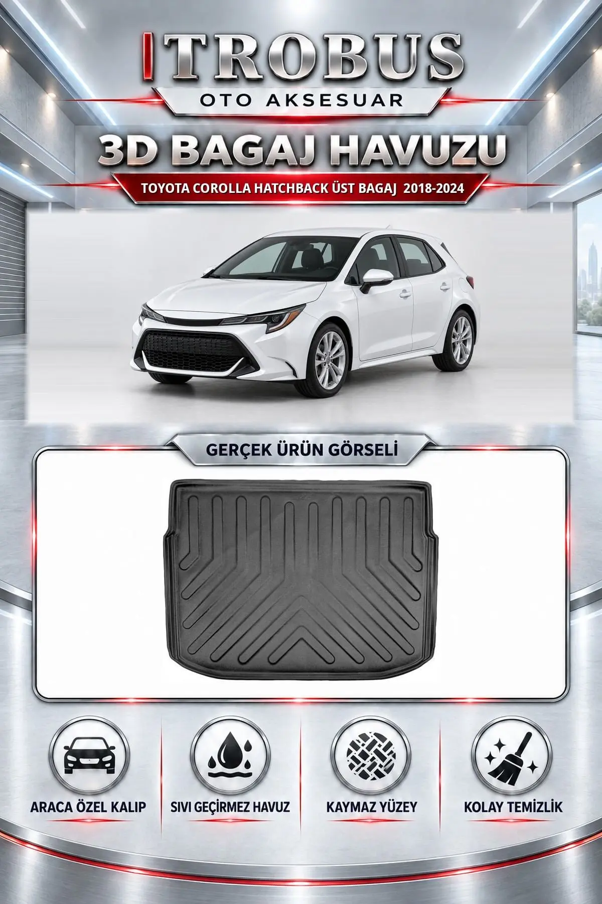 Toyota Corolla 2018-2024 Hatchback Üst Bagaj Araca Özel 3D Bagaj Havuzu