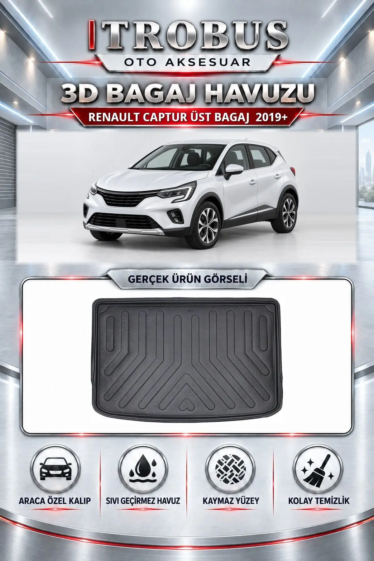 Renault Captur 2019 Sonrası Üst Bagaj Araca Özel 3D Bagaj Havuzu