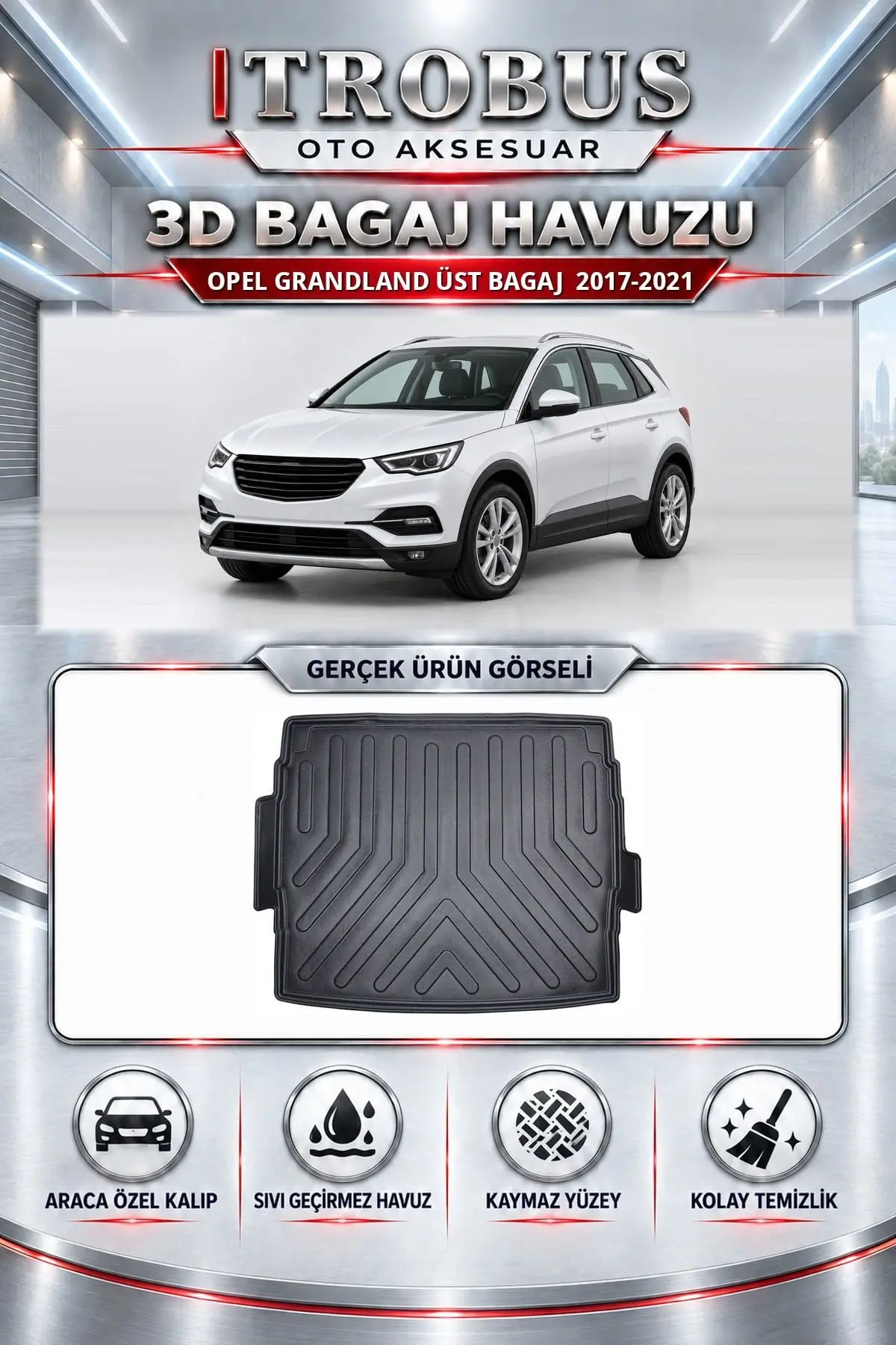 Opel Grandland 2017-2021 Üst Bagaj Araca Özel 3D Bagaj Havuzu
