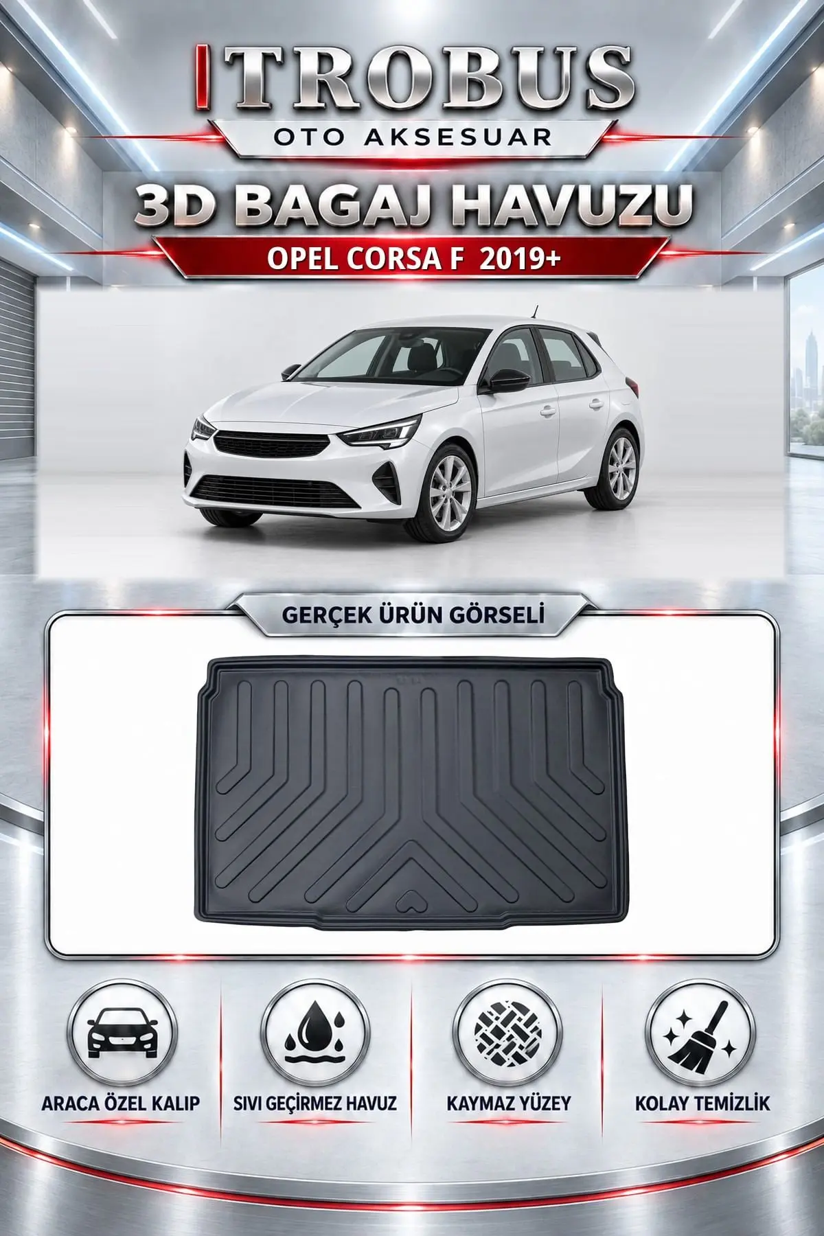 Opel Corsa F 2019 Sonrası Araca Özel 3D Bagaj Havuzu