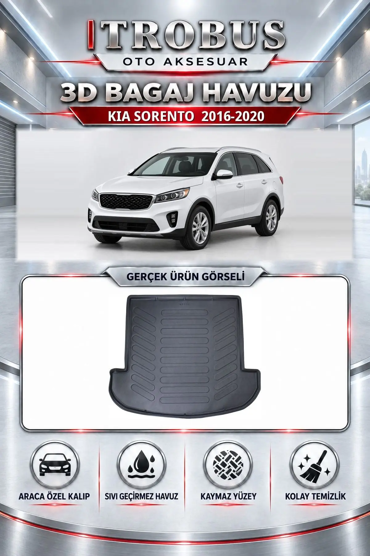 Kia Sorento 2016-2020 Araca Özel 3D Bagaj Havuzu