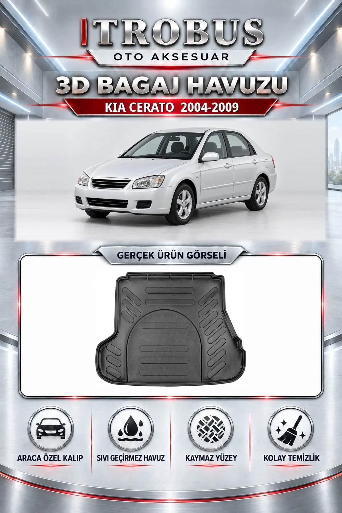 Kia Cerato 2004-2009 Araca Özel 3D Bagaj Havuzu