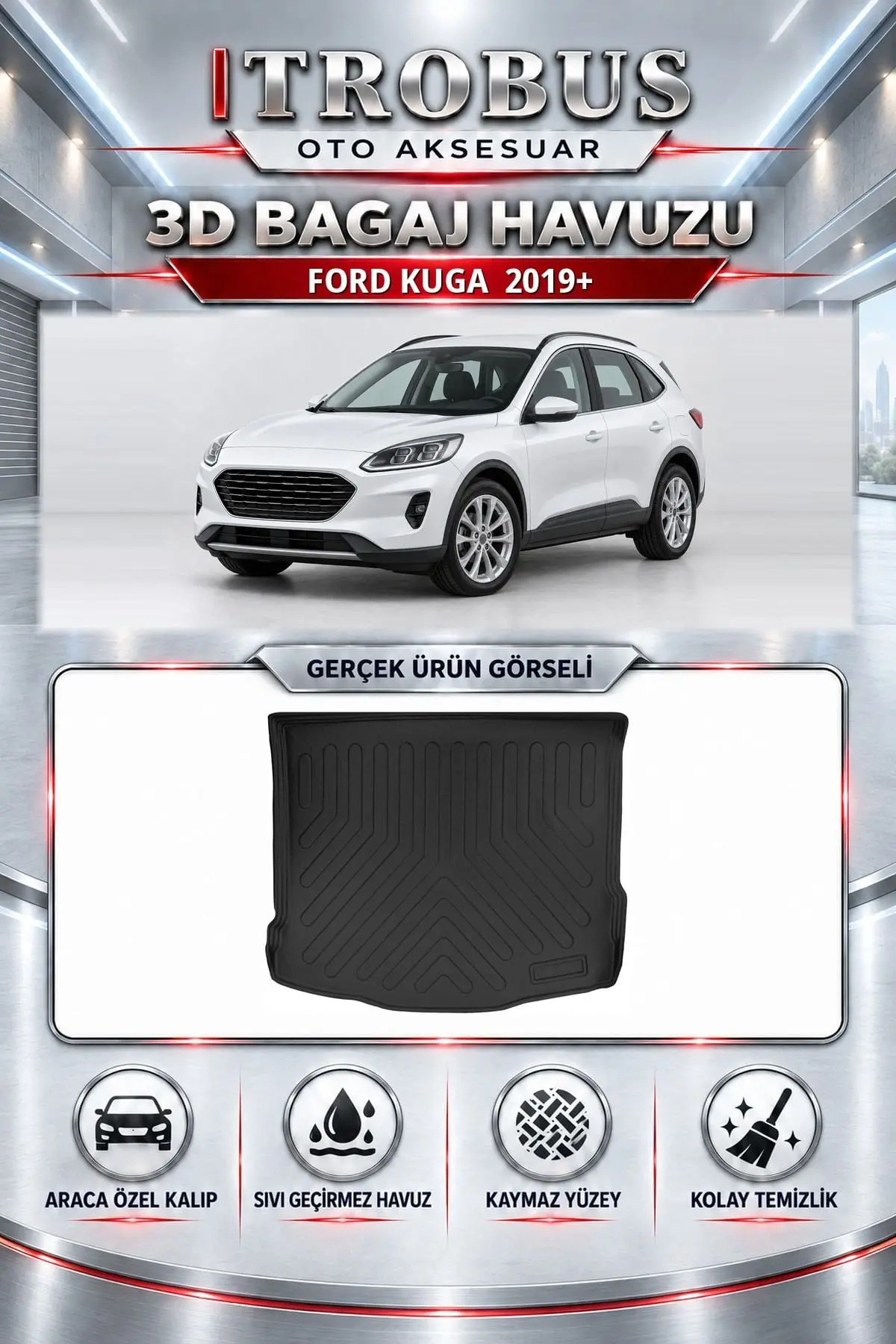Ford Kuga 2019 Sonrası Araca Özel 3D Bagaj Havuzu