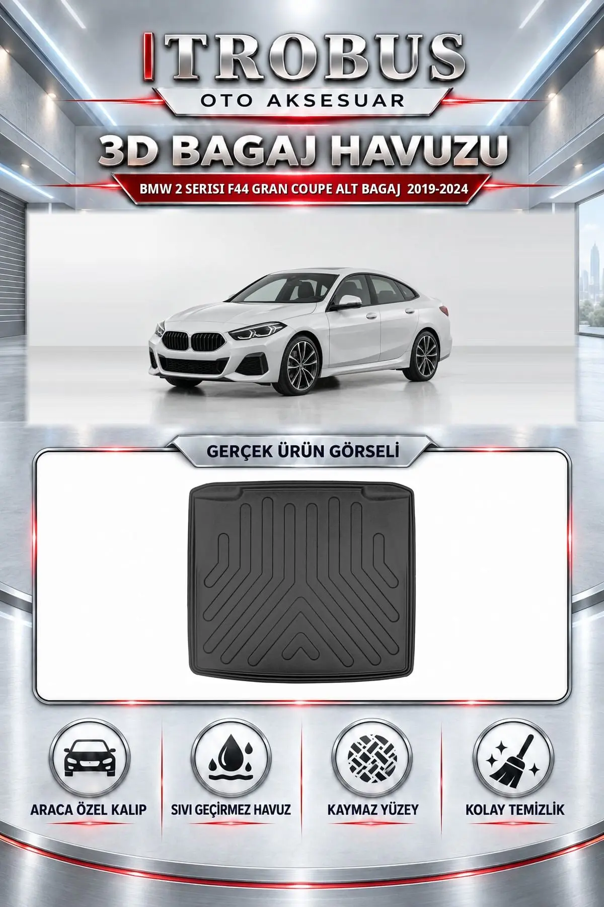 BMW 2 Serisi F44 Gran Coupe 2019-2024 Alt Bagaj Araca Özel 3D Bagaj Havuzu