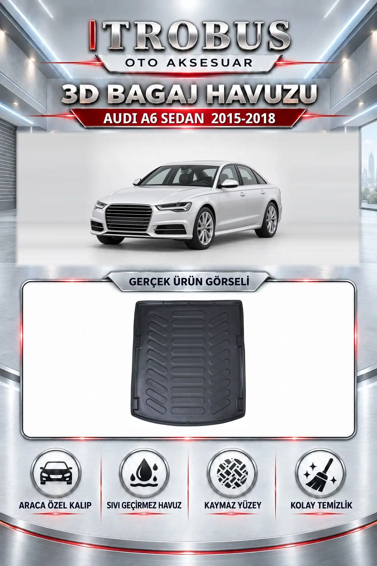 Audi A6 2015-2018 Sedan Araca Özel 3D Bagaj Havuzu