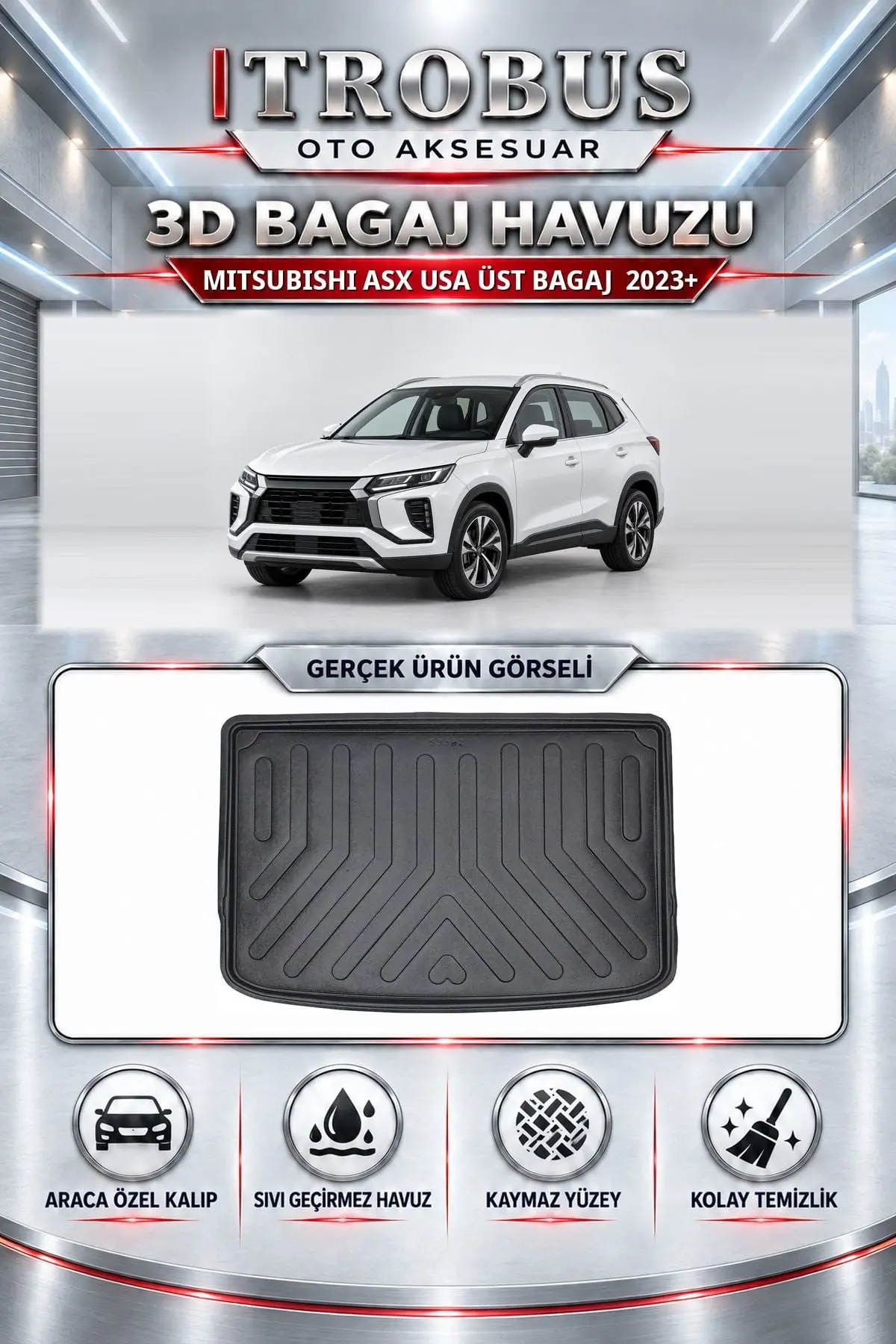 Mitsubishi ASX USA 2023 Sonrası Üst Bagaj Araca Özel 3D Bagaj Havuzu