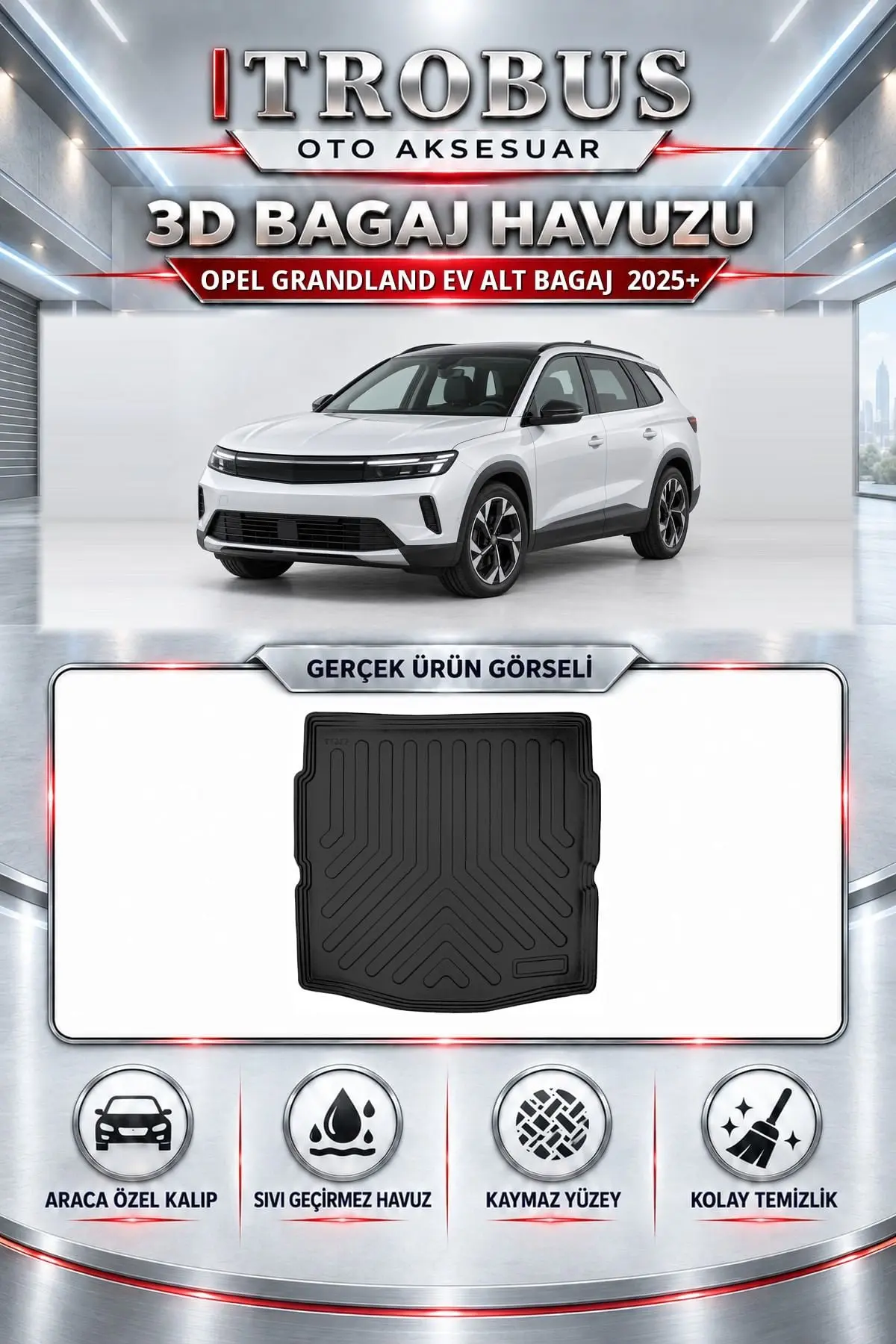 Opel Grandland 2025 Sonrası EV Alt Bagaj Araca Özel 3D Bagaj Havuzu