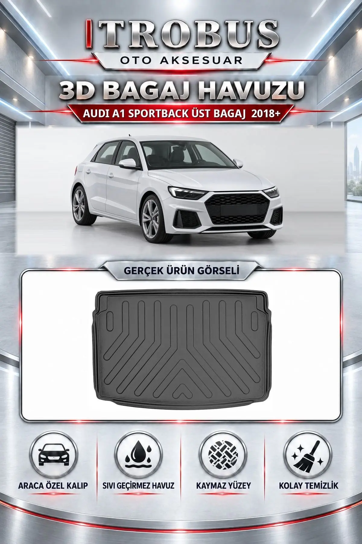 Audi A1 Sportback 2018 Sonrası Üst Bagaj Araca Özel 3D Bagaj Havuzu
