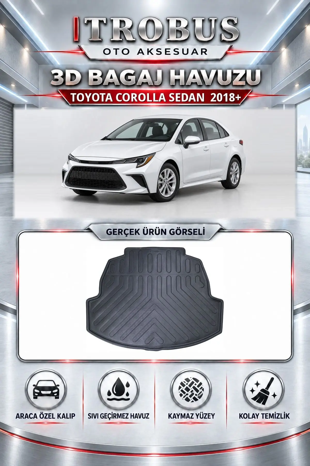 Toyota Corolla 2018 Sonrası Sedan Araca Özel 3D Bagaj Havuzu