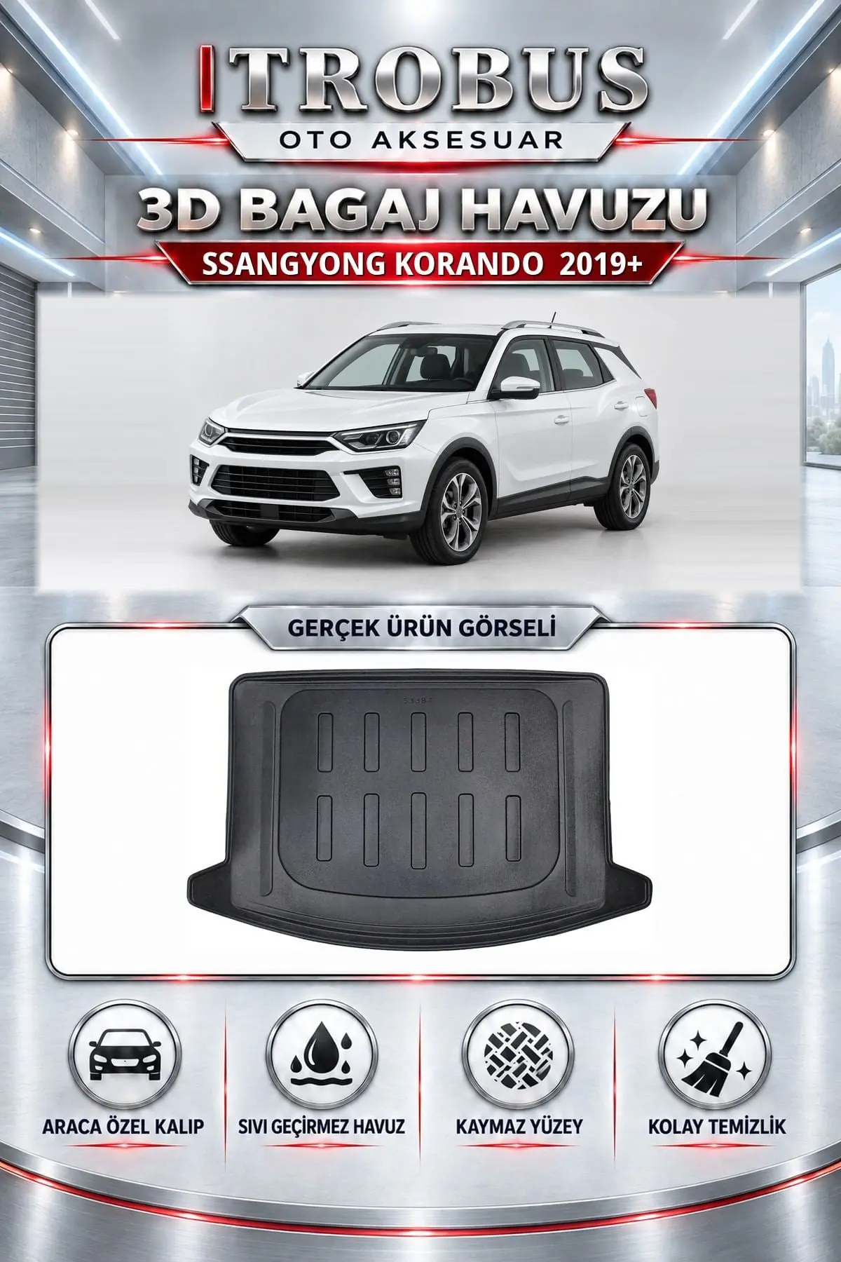 SsangYong Korando 2019 Sonrası Araca Özel 3D Bagaj Havuzu