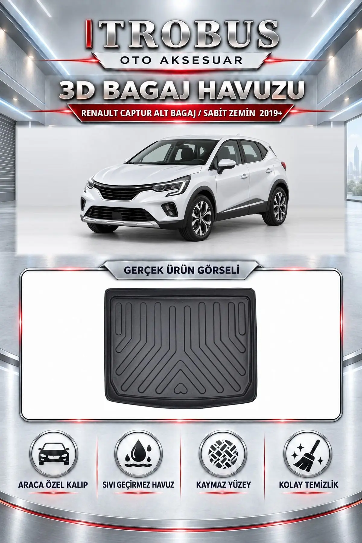 Renault Captur 2019 Sonrası Alt Bagaj / Sabit Zemin Araca Özel 3D Bagaj Havuzu