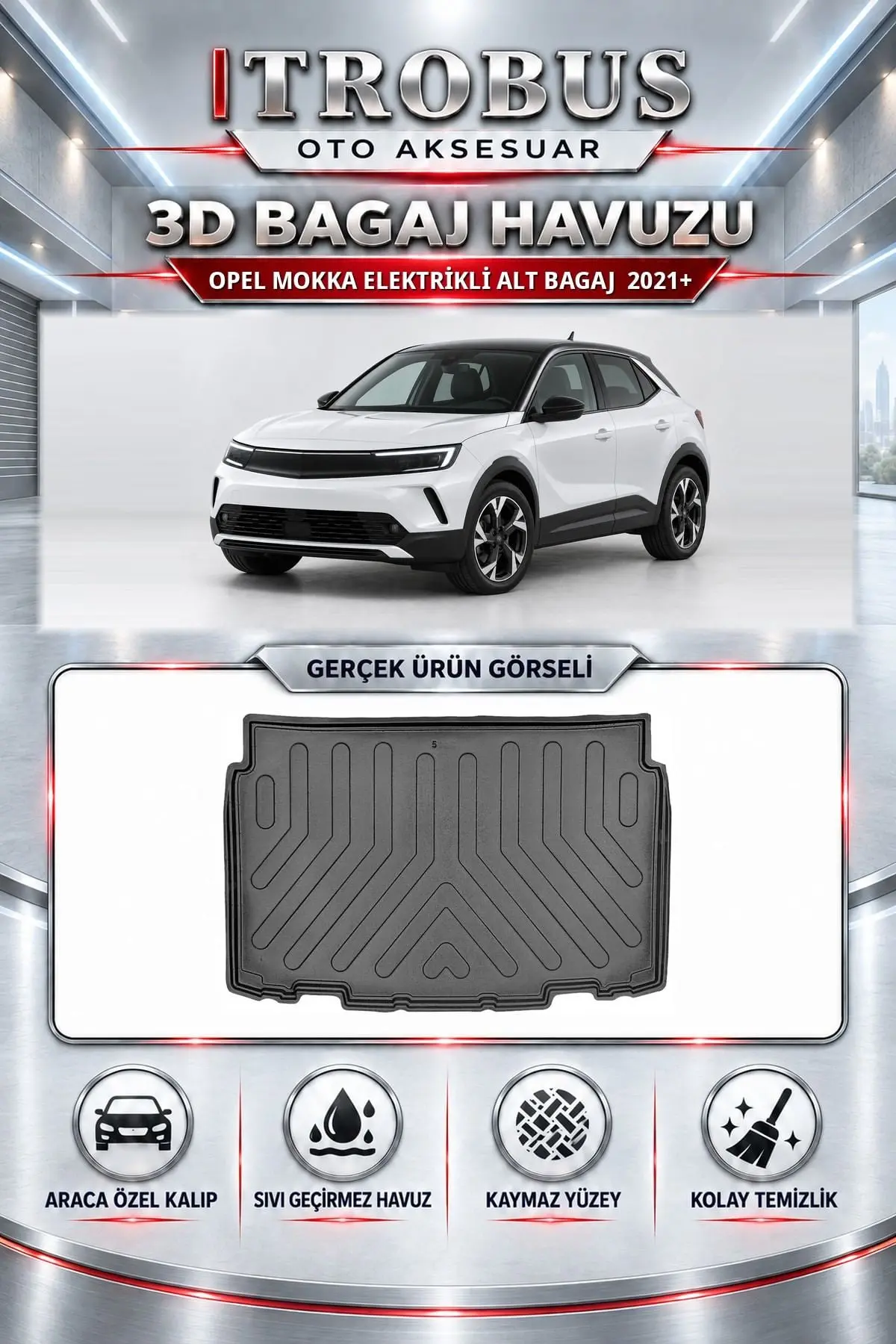 Opel Mokka Elektrikli 2021 Sonrası Alt Bagaj Araca Özel 3D Bagaj Havuzu