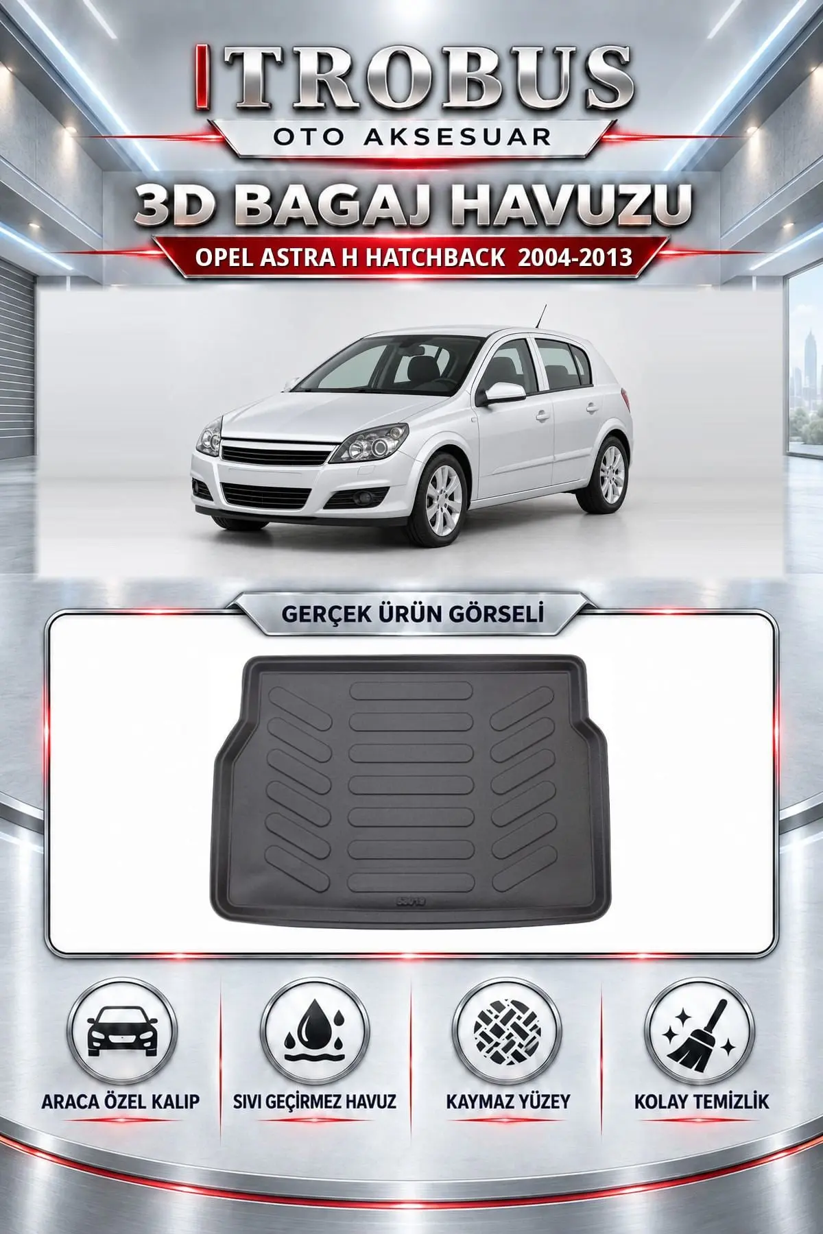 Opel Astra H 2004-2013 Hatchback Araca Özel 3D Bagaj Havuzu
