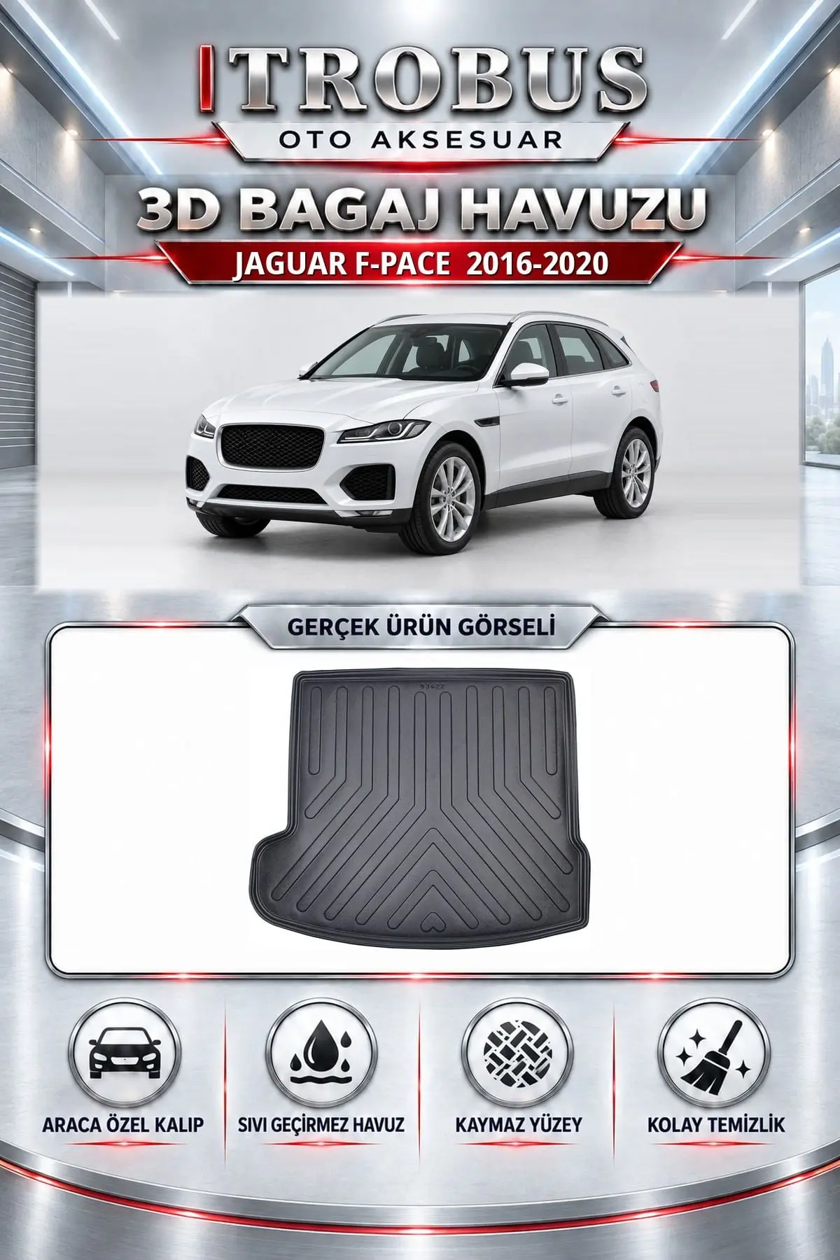 Jaguar F-Pace 2016-2020 Araca Özel 3D Bagaj Havuzu