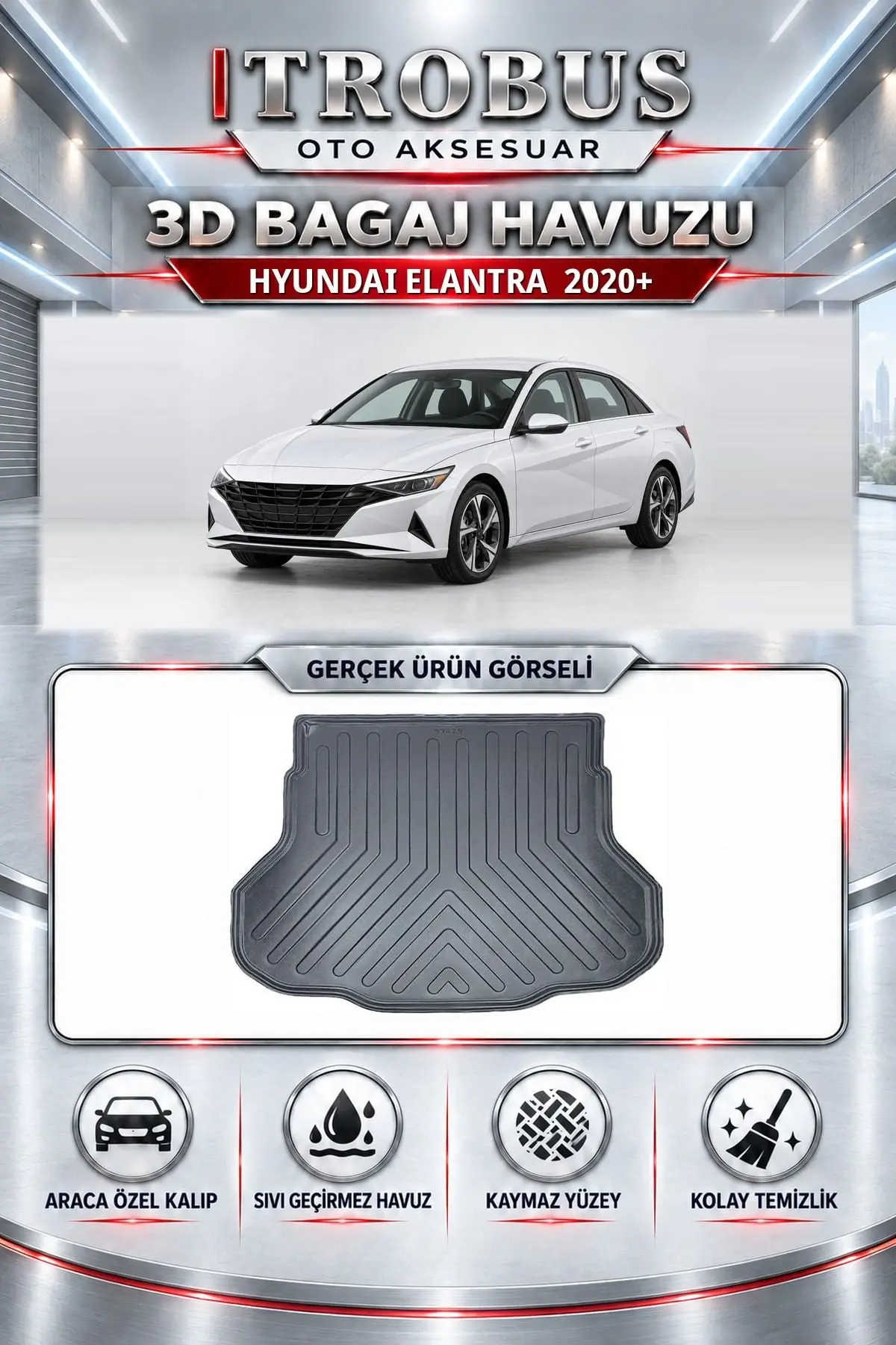Hyundai Elantra 2020 Sonrası Araca Özel 3D Bagaj Havuzu