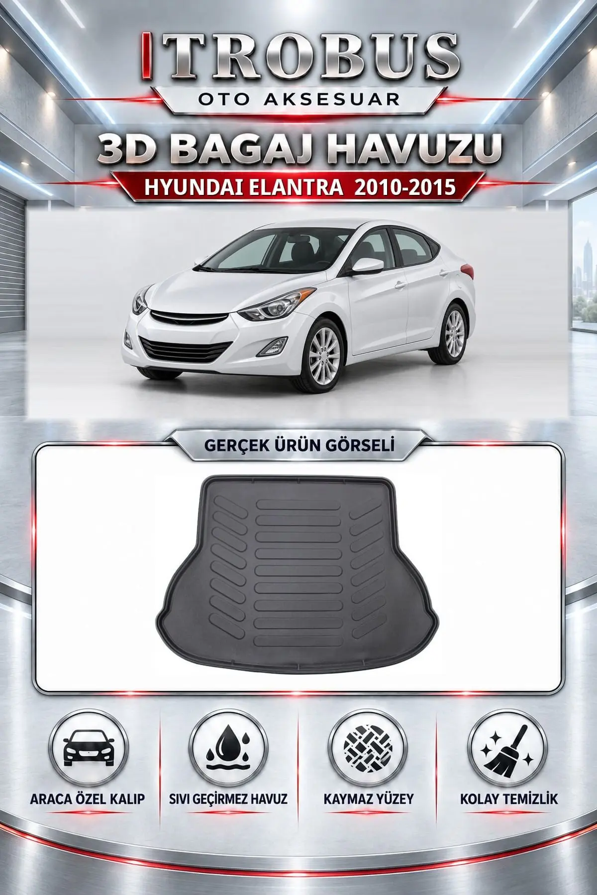 Hyundai Elantra 2010-2015 Araca Özel 3D Bagaj Havuzu