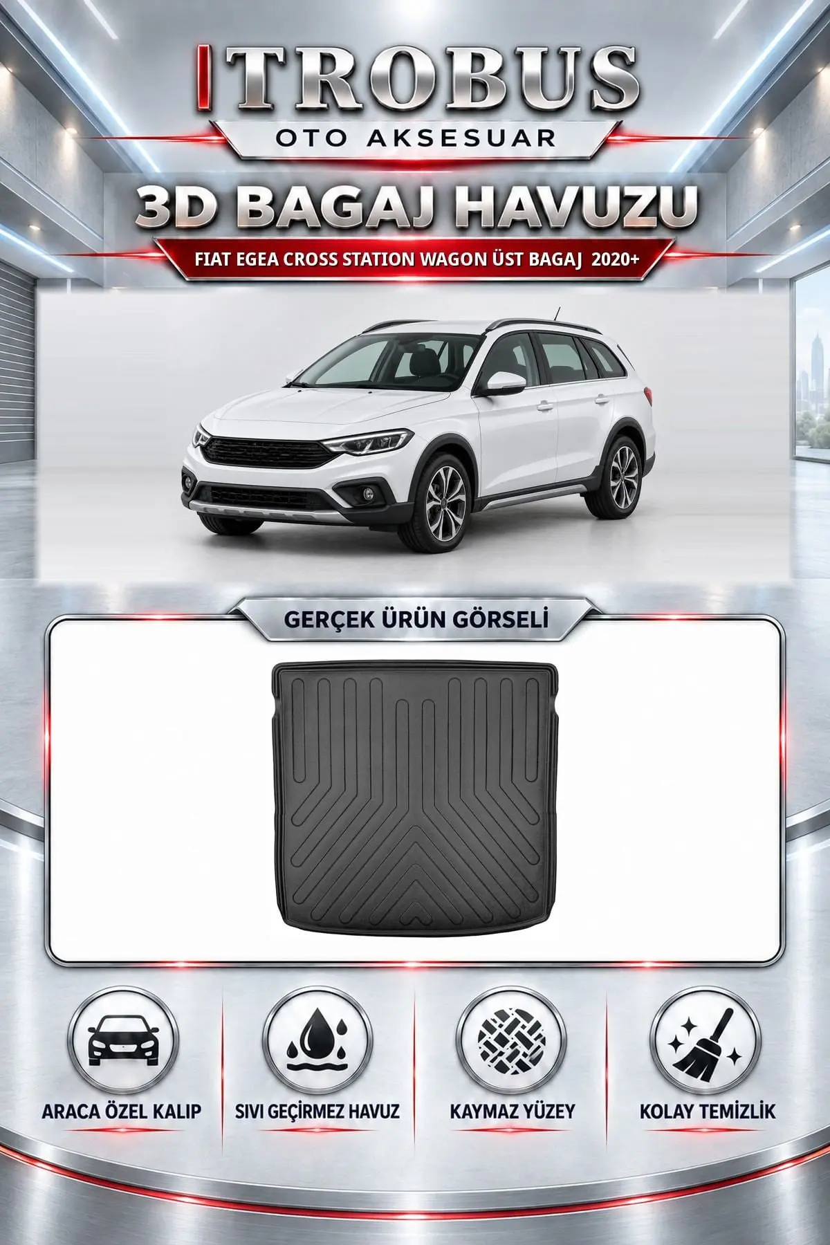 Fiat Egea Cross 2020 Sonrası Station Wagon Üst Bagaj Araca Özel 3D Bagaj Havuzu