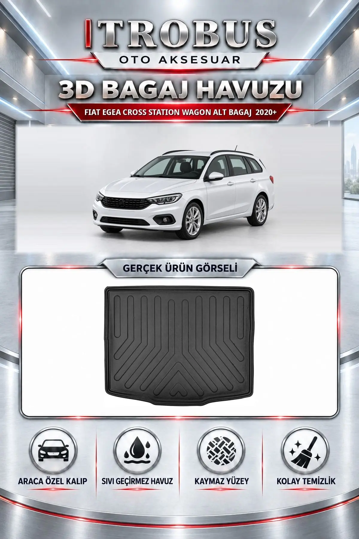 Fiat Egea Cross 2020 Sonrası Station Wagon Alt Bagaj Araca Özel 3D Bagaj Havuzu