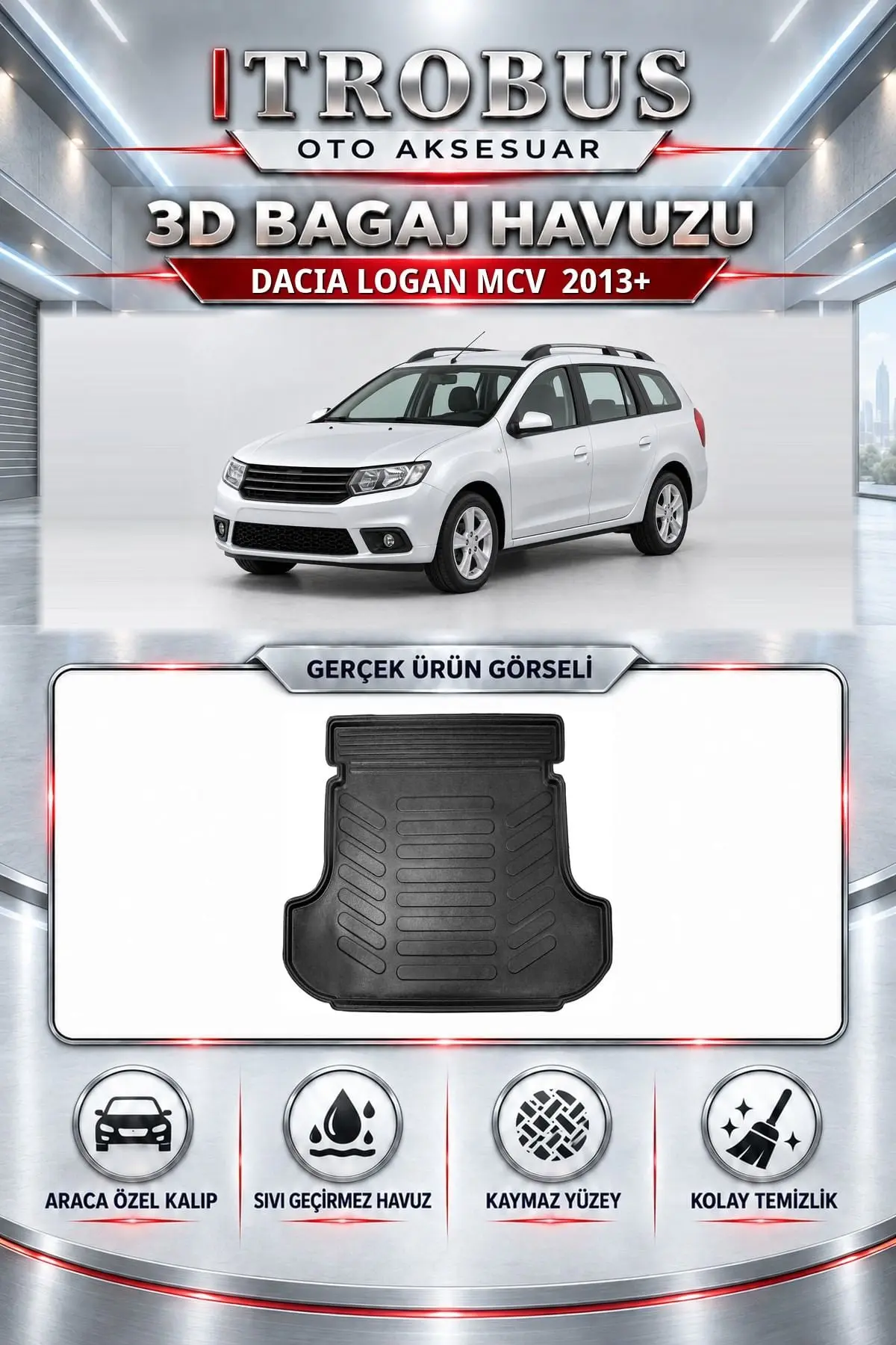 Dacia Logan MCV 2013 Sonrası Araca Özel 3D Bagaj Havuzu