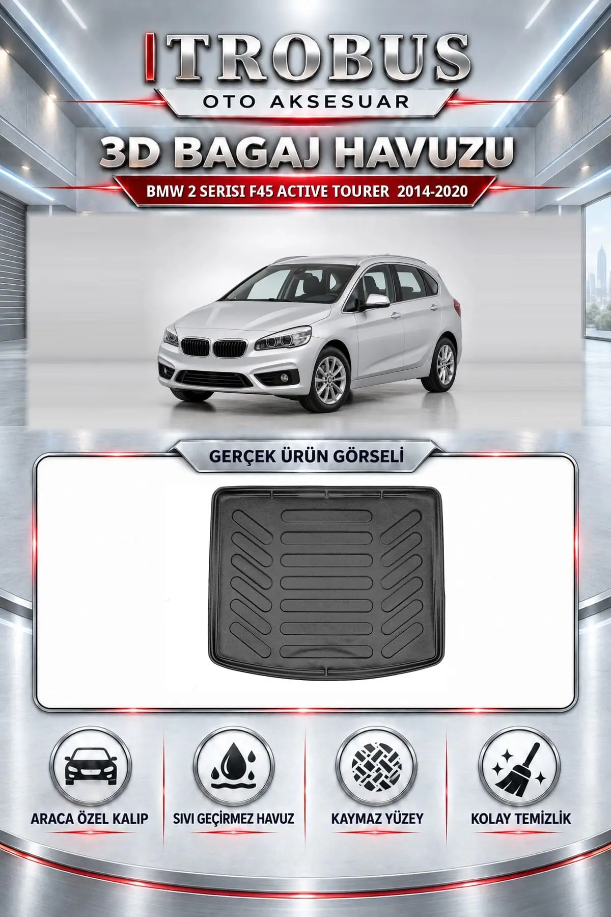 BMW 2 Serisi F45 Active Tourer 2014-2020 Araca Özel 3D Bagaj Havuzu