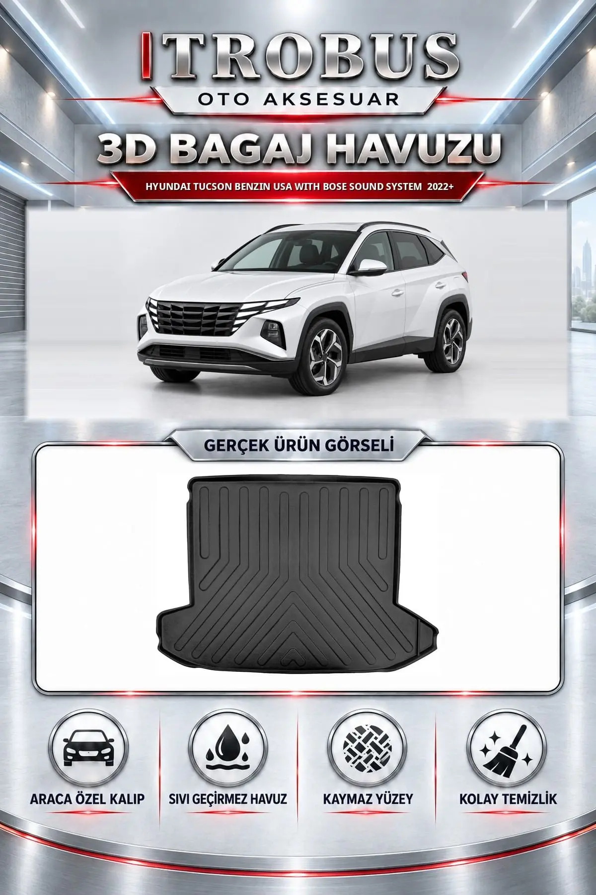 Hyundai Tucson 2022 Sonrası Benzin USA With Bose Sound System Araca Özel 3D Bagaj Havuzu